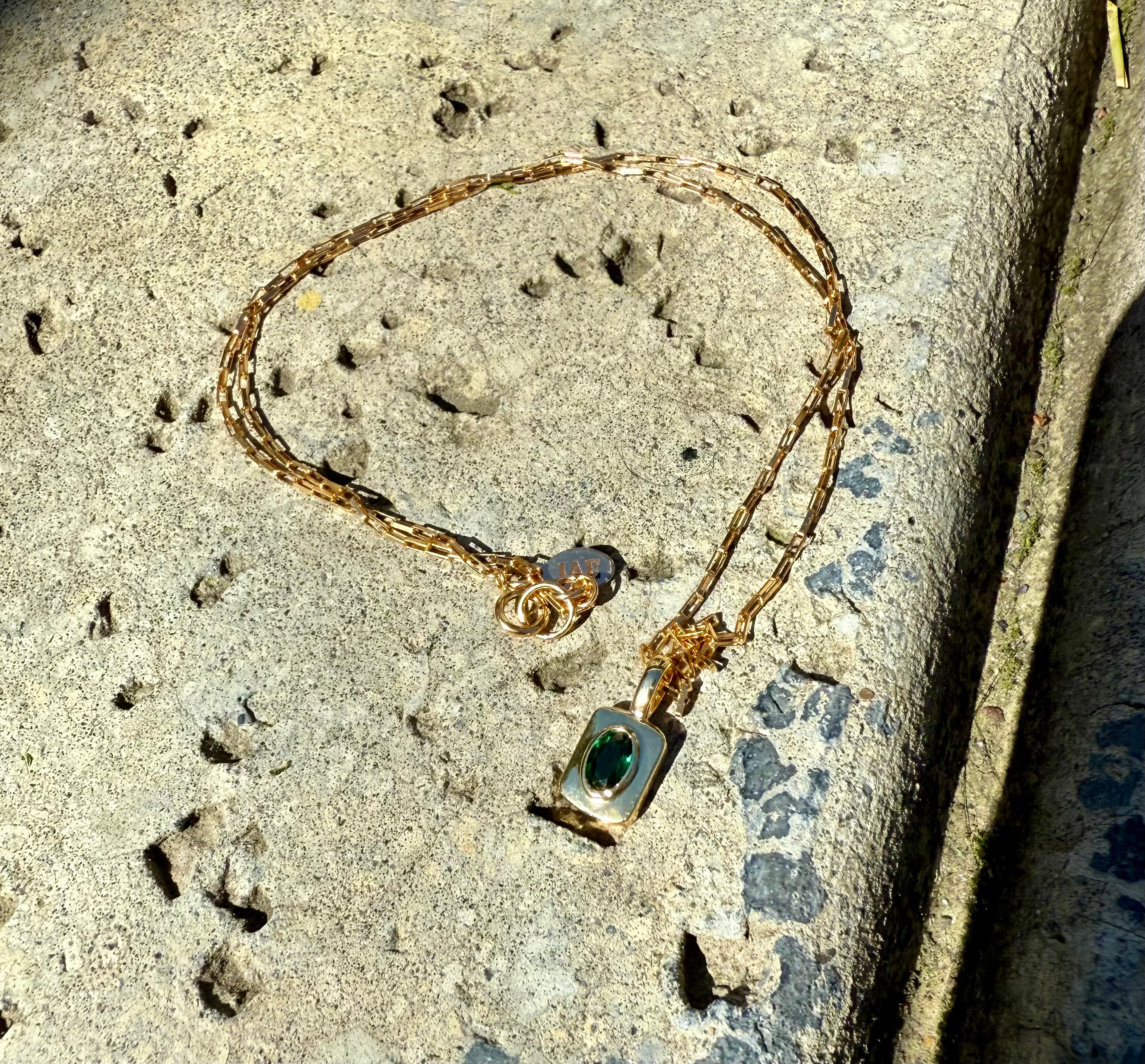 The Jean - Gold and Emerald Green Charm Necklace