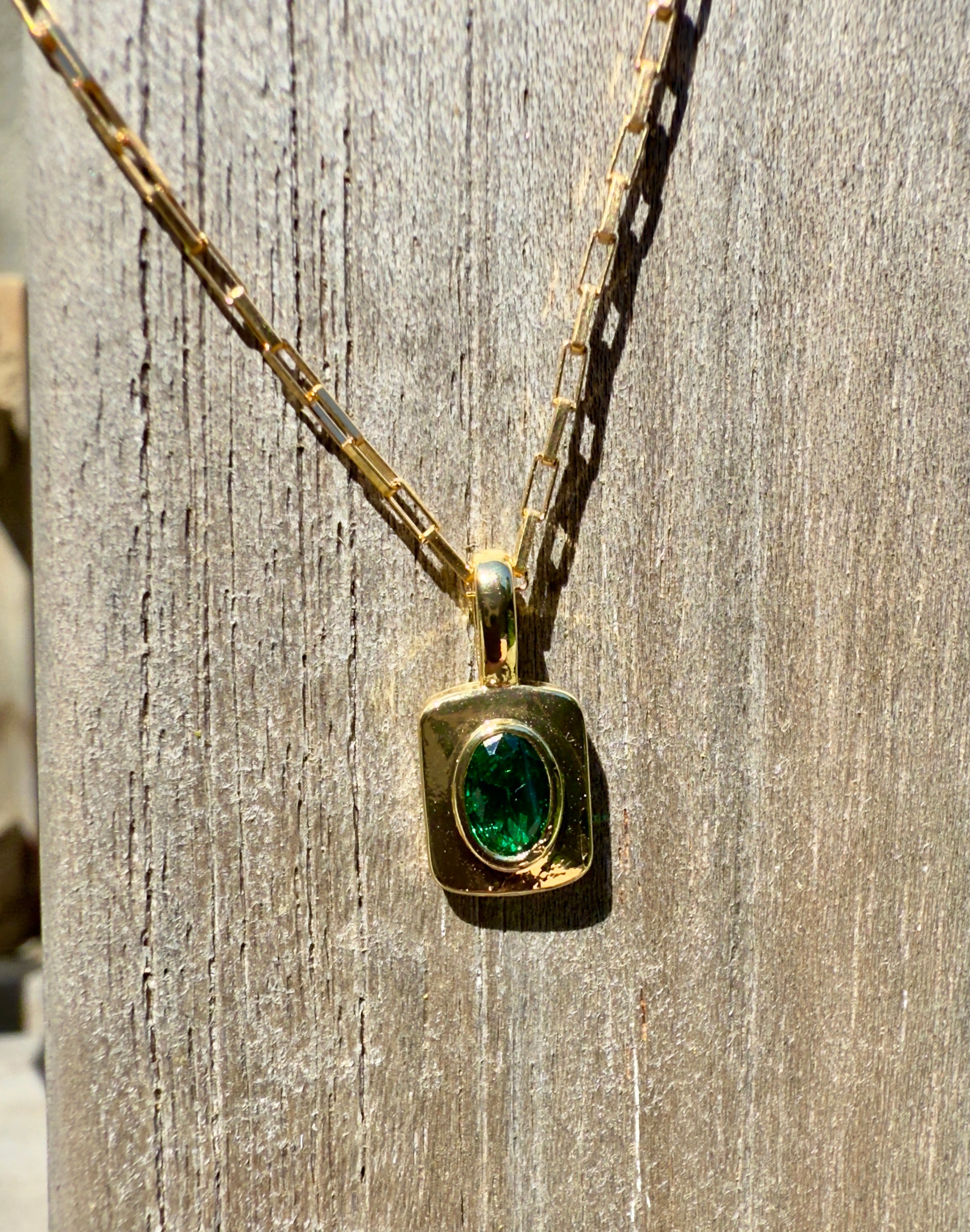 The Jean - Gold and Emerald Green Charm Necklace