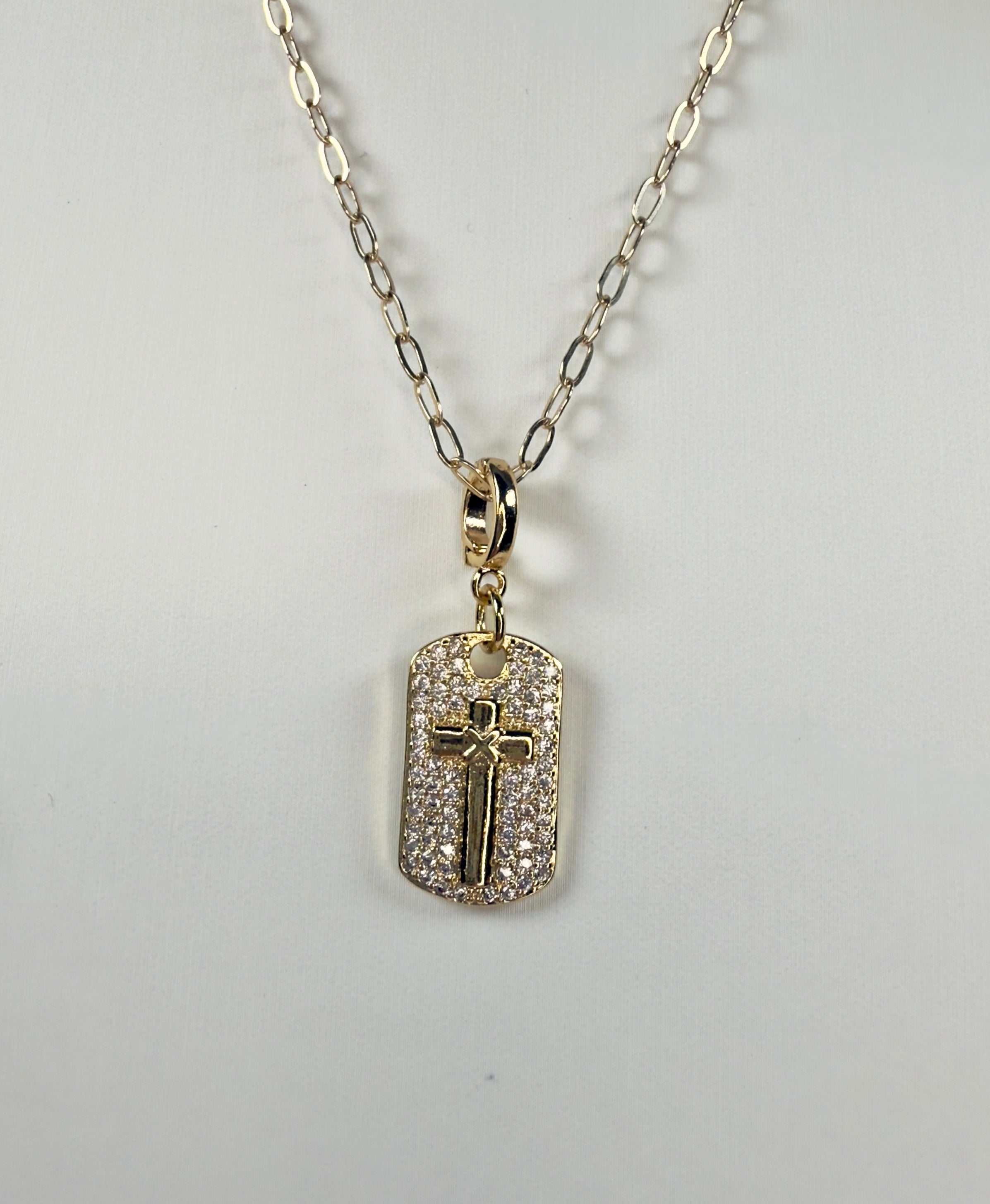 The Bonaface - Dog Tag Cross Charm with Snap-on Bail