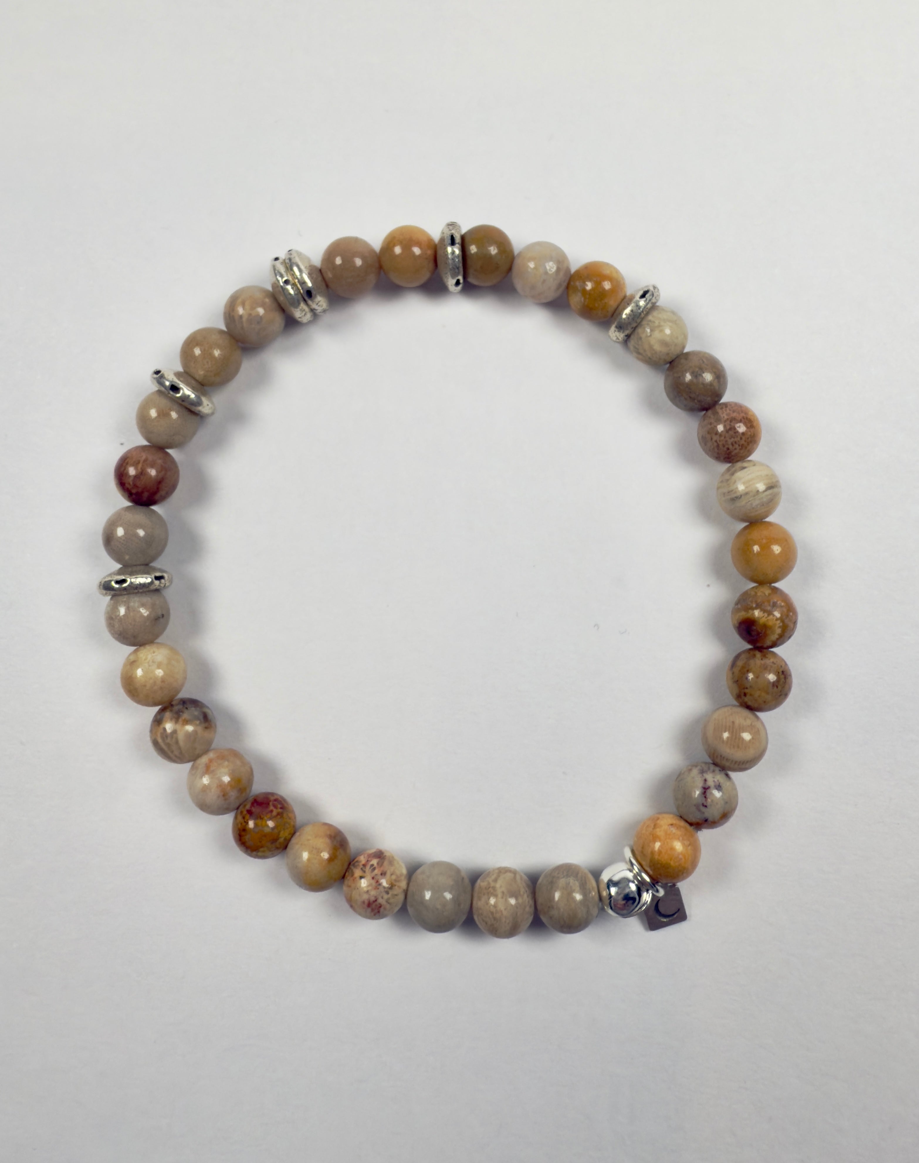 The Bryan - Indonesian Fossilized Coral and Sterling Silver Beaded Bracelet