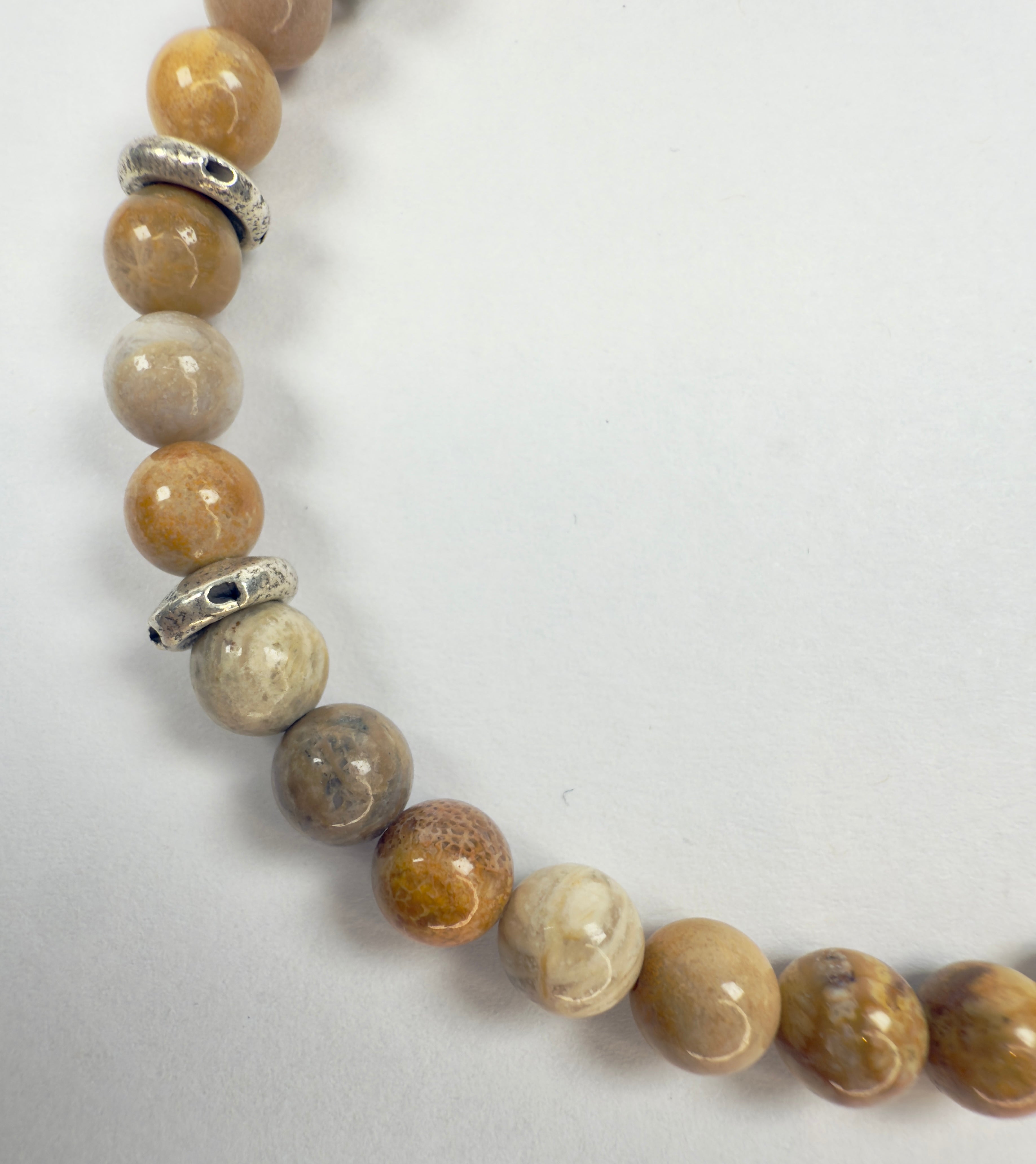 The Bryan - Indonesian Fossilized Coral and Sterling Silver Beaded Bracelet