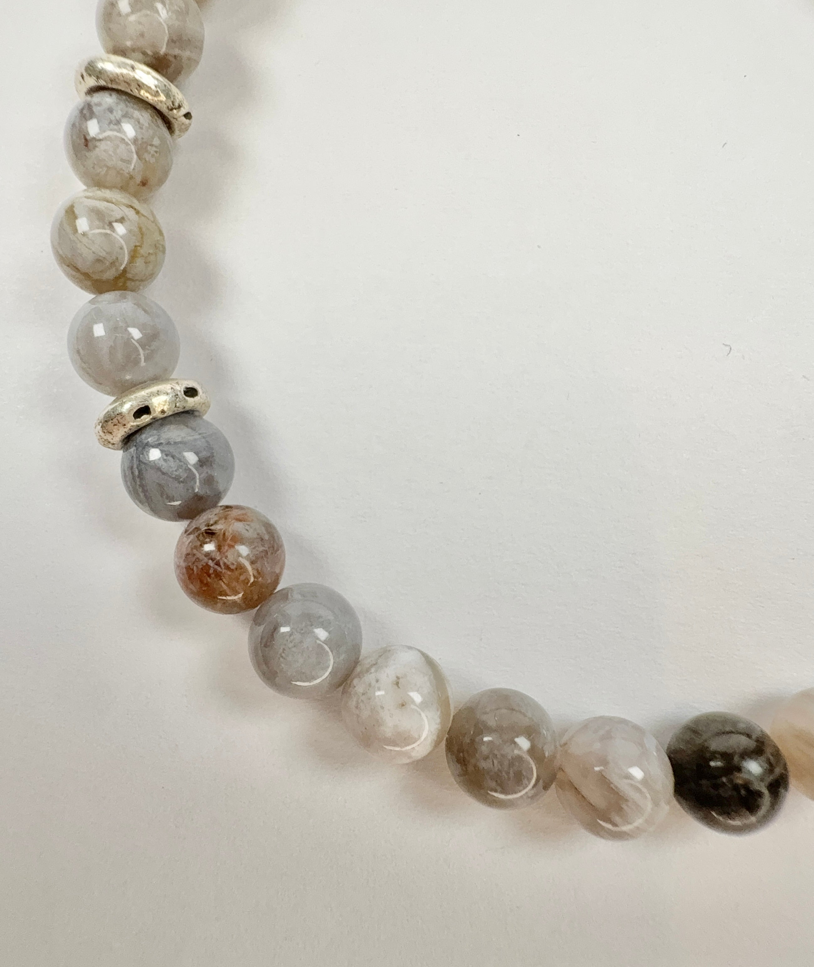 The Fonzi - Bamboo Agate and Sterling Silver Beaded Bracelet