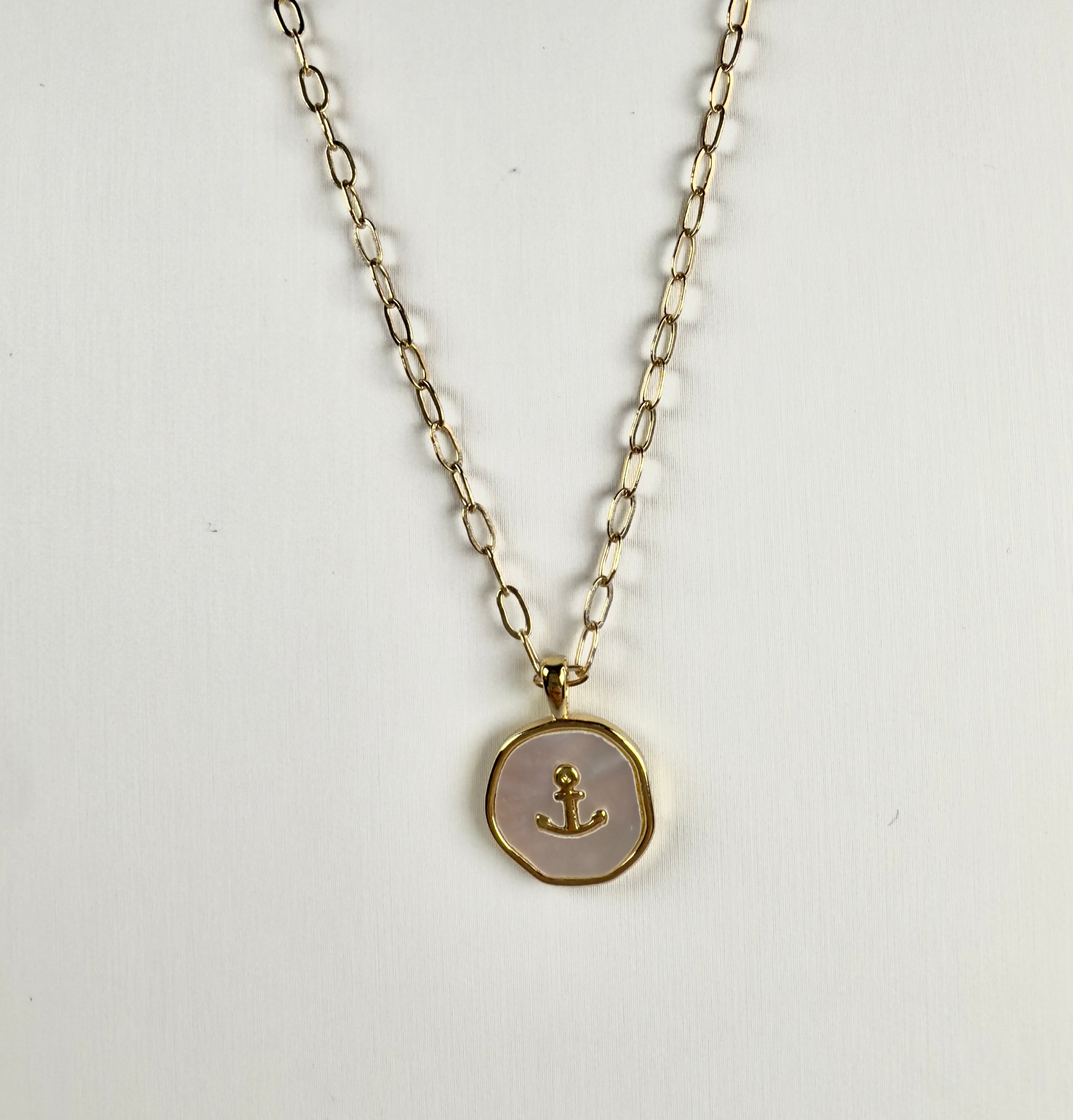 The Marian - Mother of Pearl Anchor Medallion Necklace