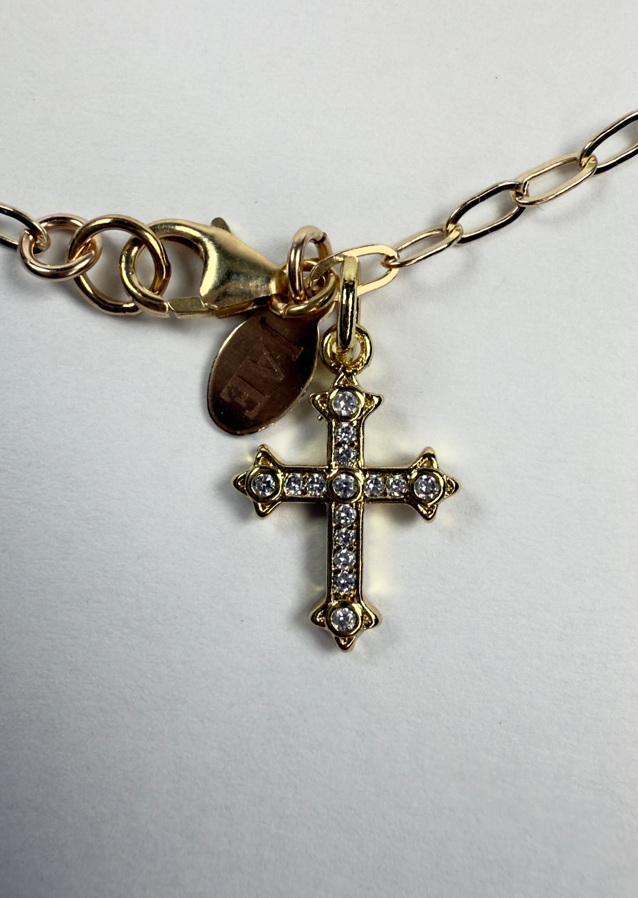 The Benedict - Flat Paperclip Chain Bracelet with Baroque Cross Charm