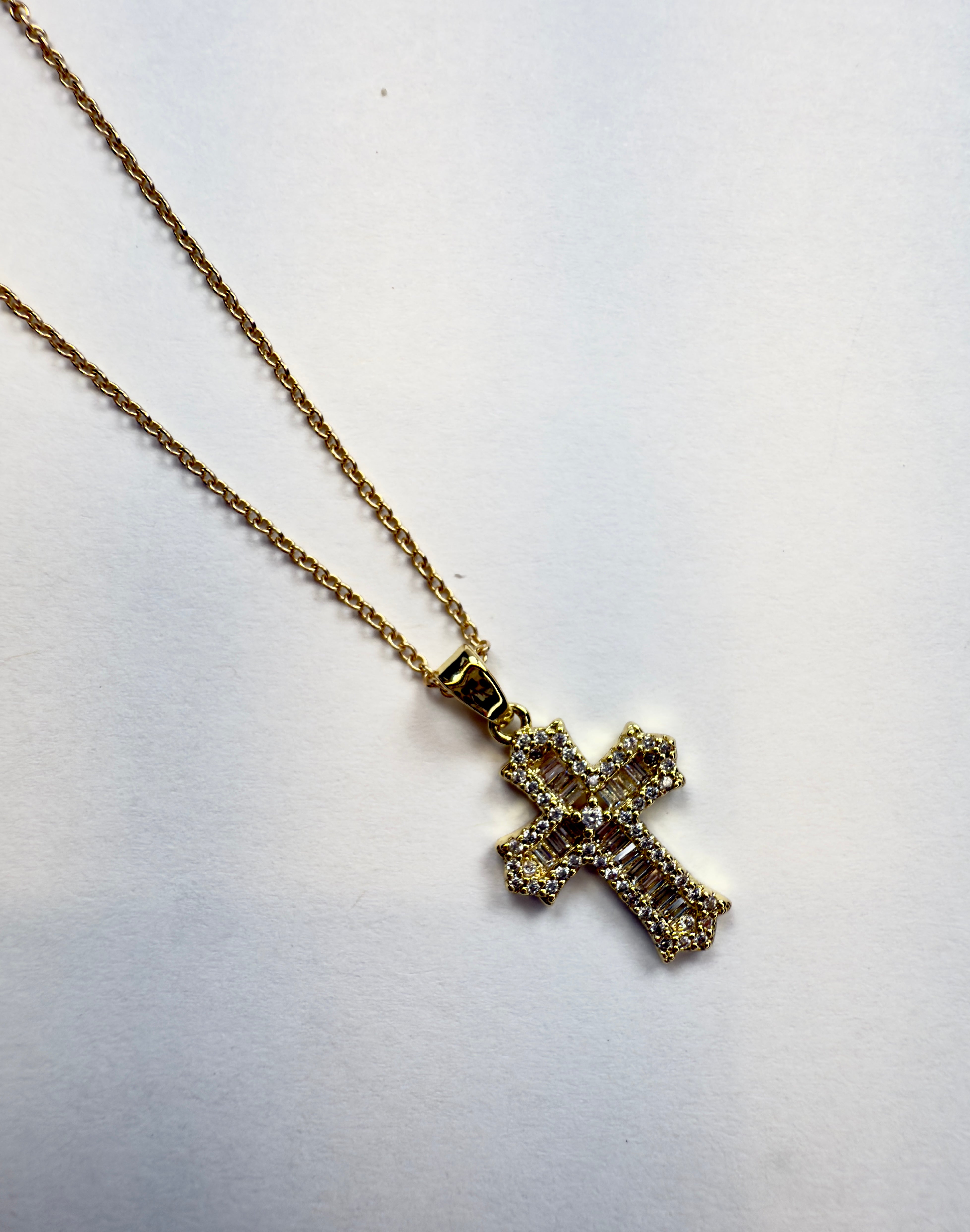 The Urband - Cubic Zirconia Baguette Cross Necklace