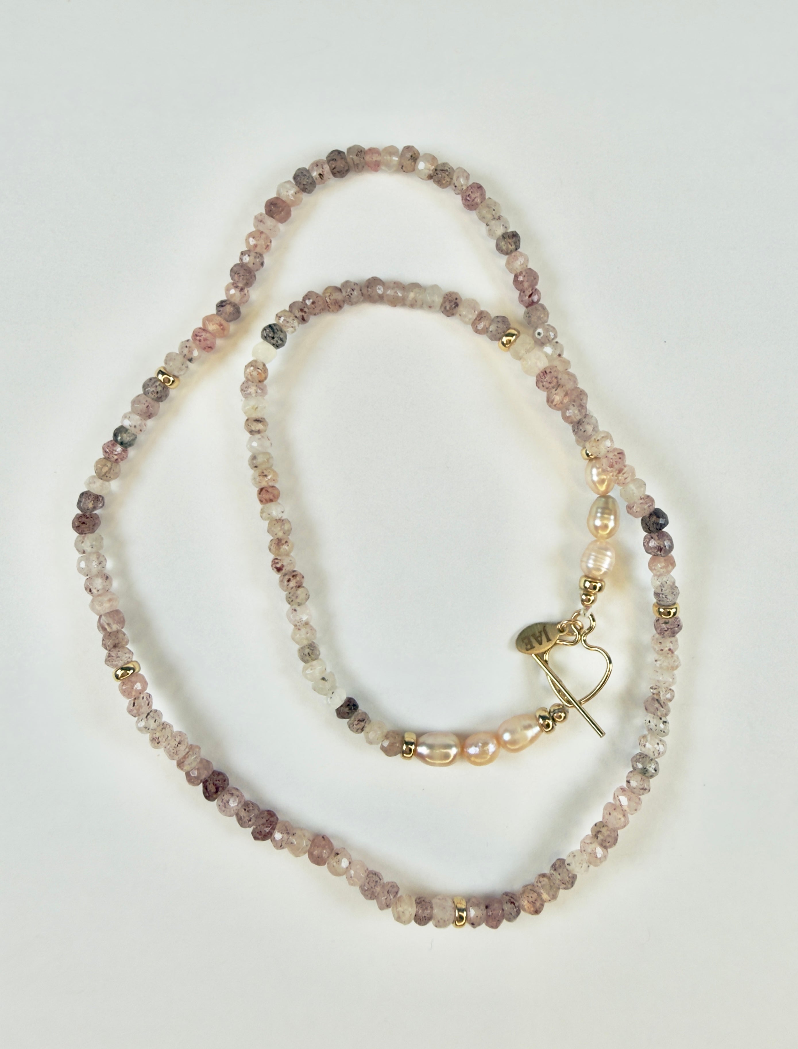 The Kathleen - Strawberry Quartz, Gold Accent Beads and Pearl Necklace