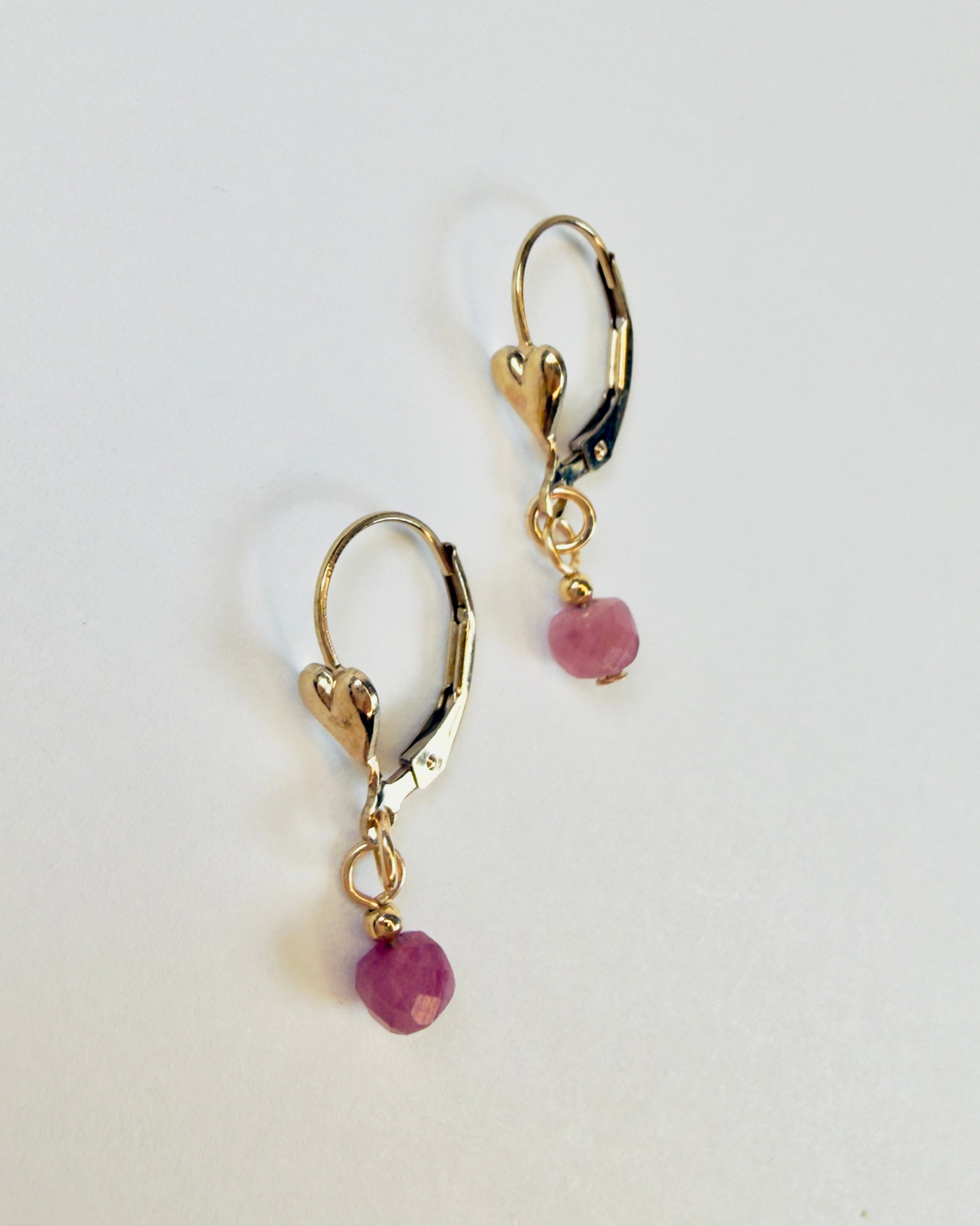 The Irene - Pink Tourmaline Drop Earrings with Heart Detail - "One of a Kind"
