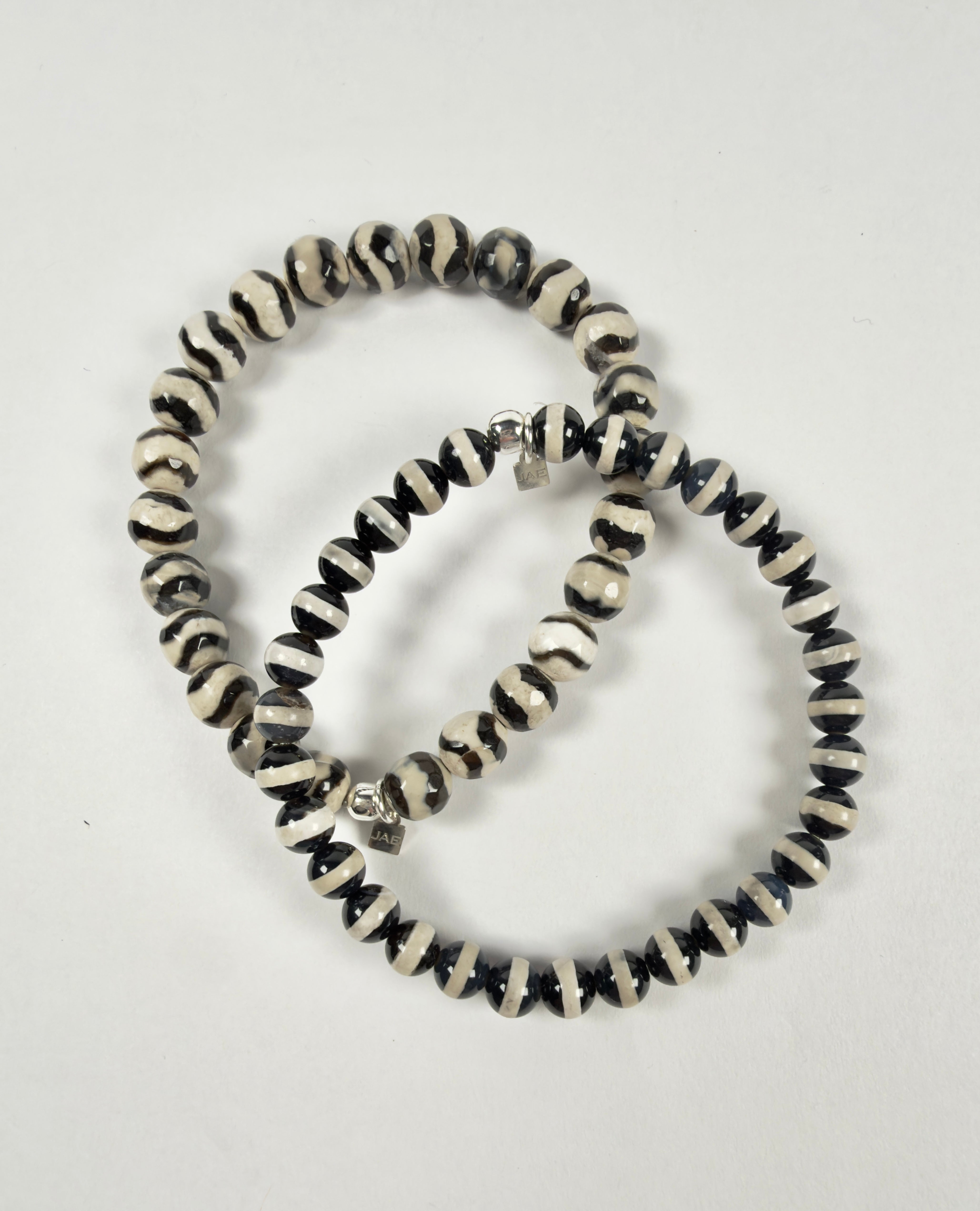 The Neville - Black and Cream Zebra Jasper Stone Beaded Bracelet