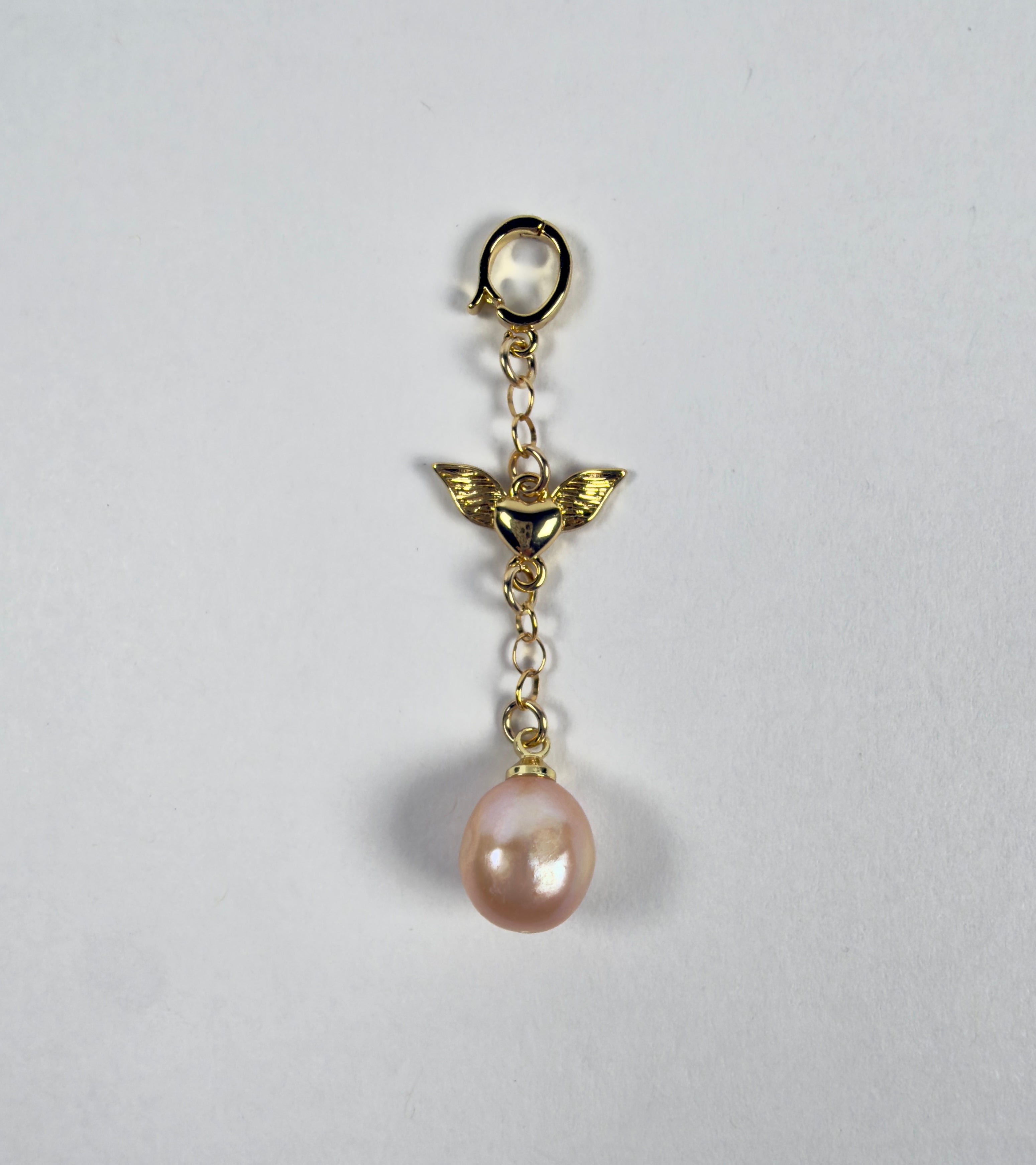 The Loretta - Lariat with Winged Heart Drop and Pink Pearl Charm