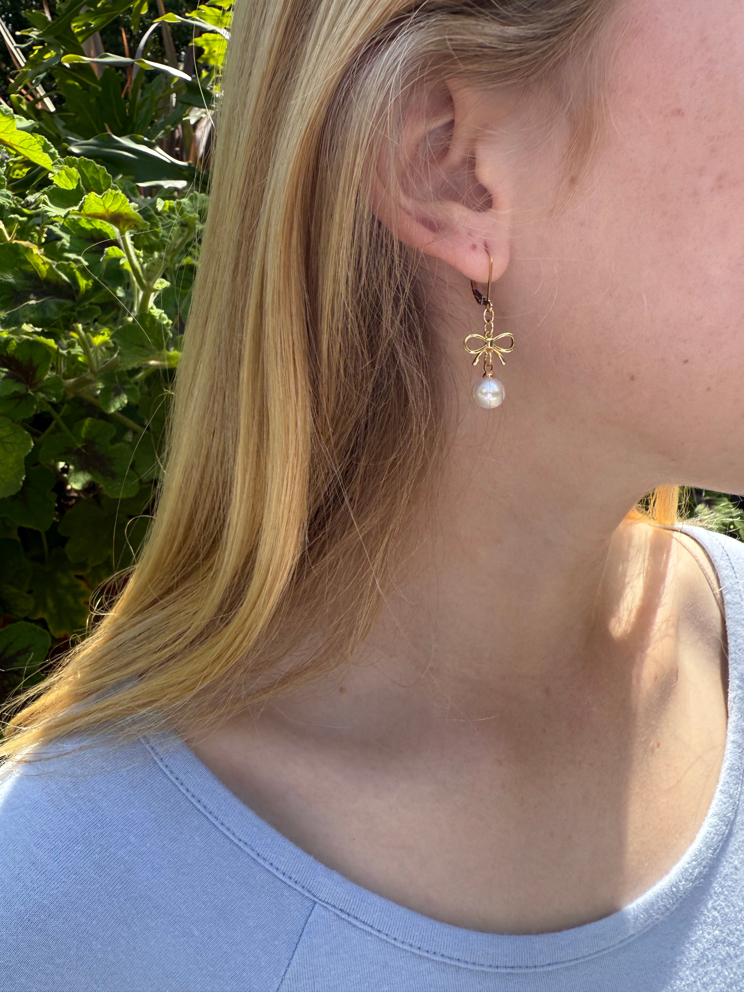 The Gable - Bow and Pearl Drop Leverback Earrings