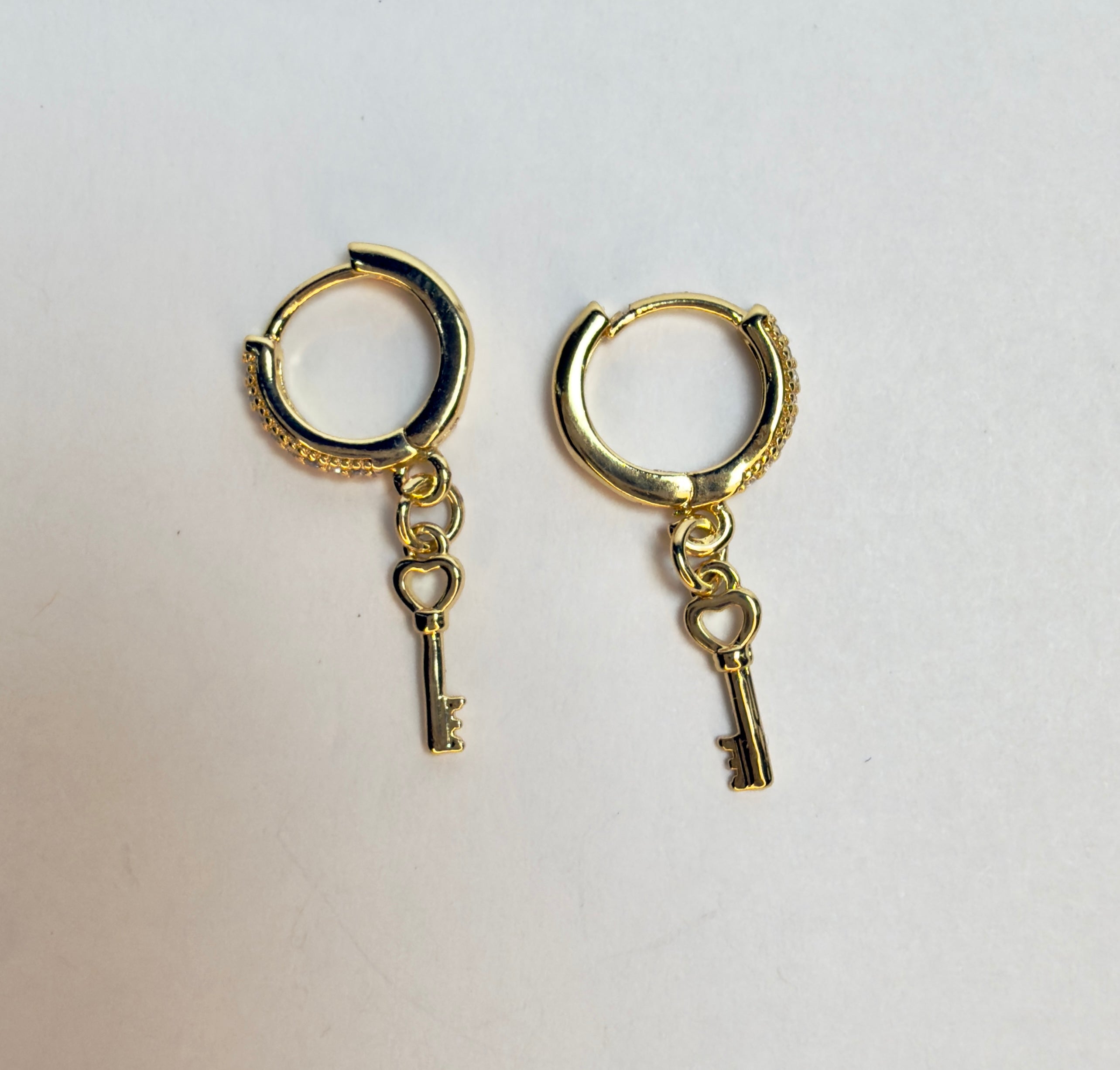 The Lovie - Huggie with Heart Key Hoop Earrings