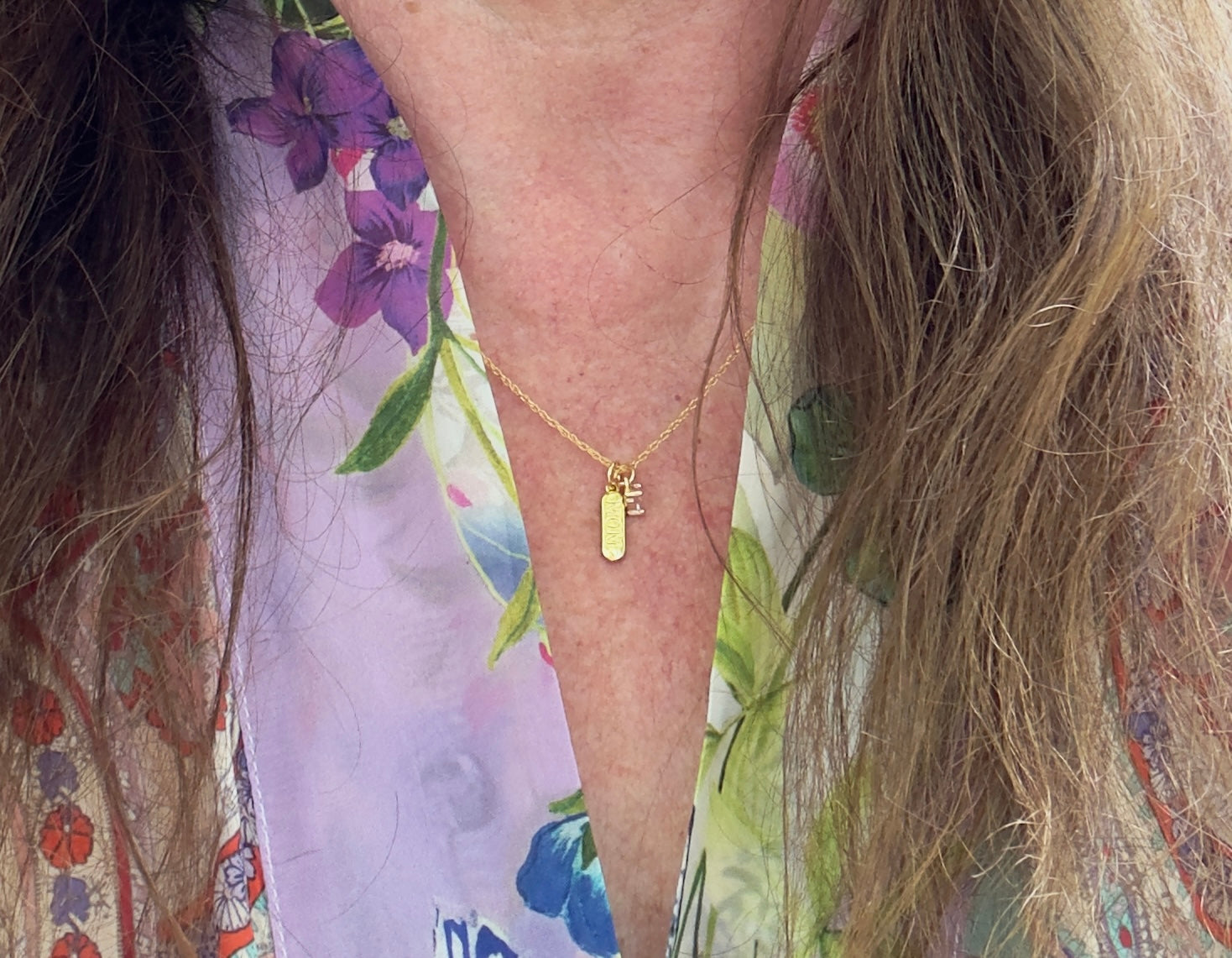 Mom Mini Dog Tag with Pink Heart CZ Charm Necklace