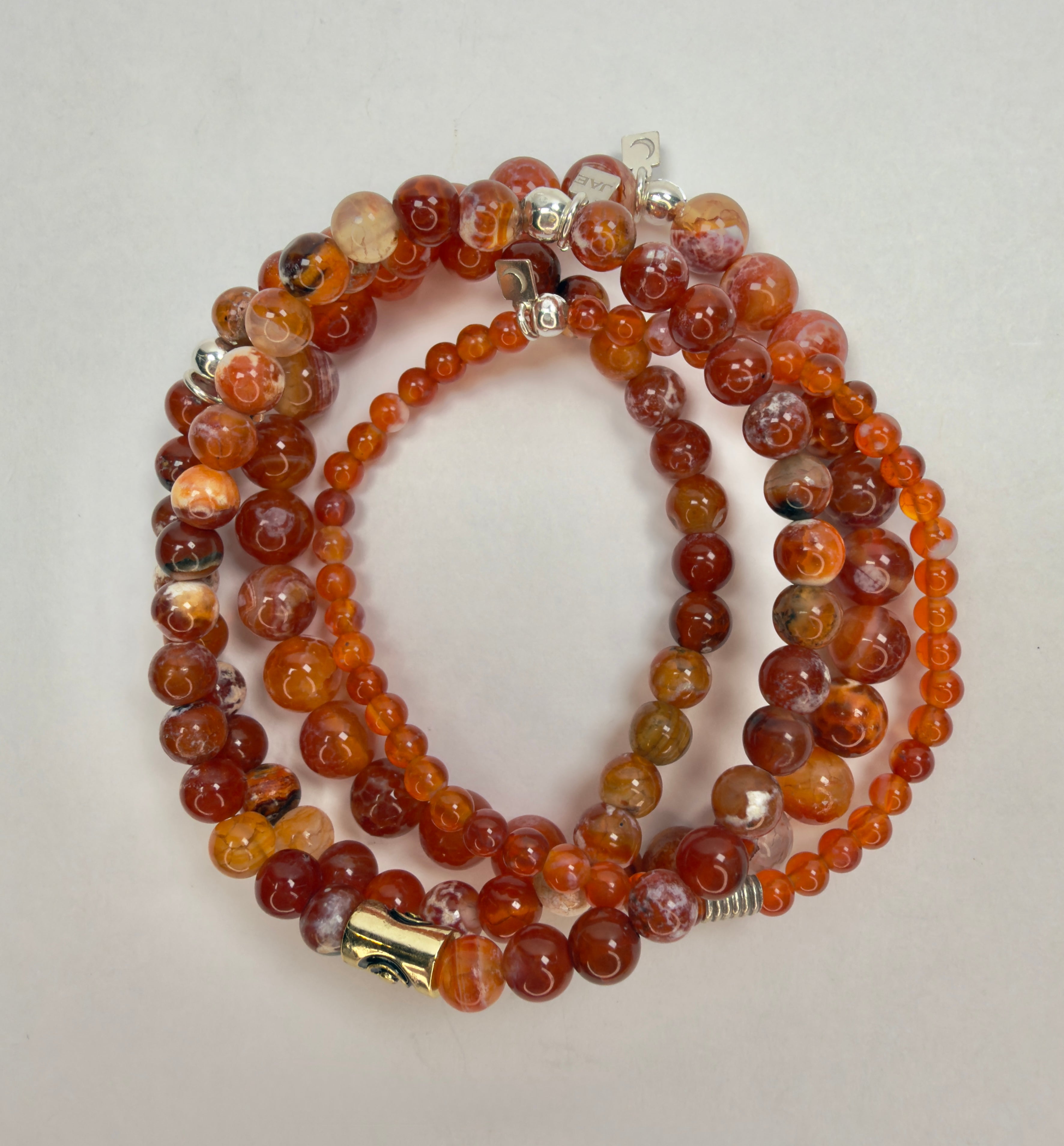 The Sutherland - Fire Crackle Agate and Gold Bullseye Accent Beaded Bracelet