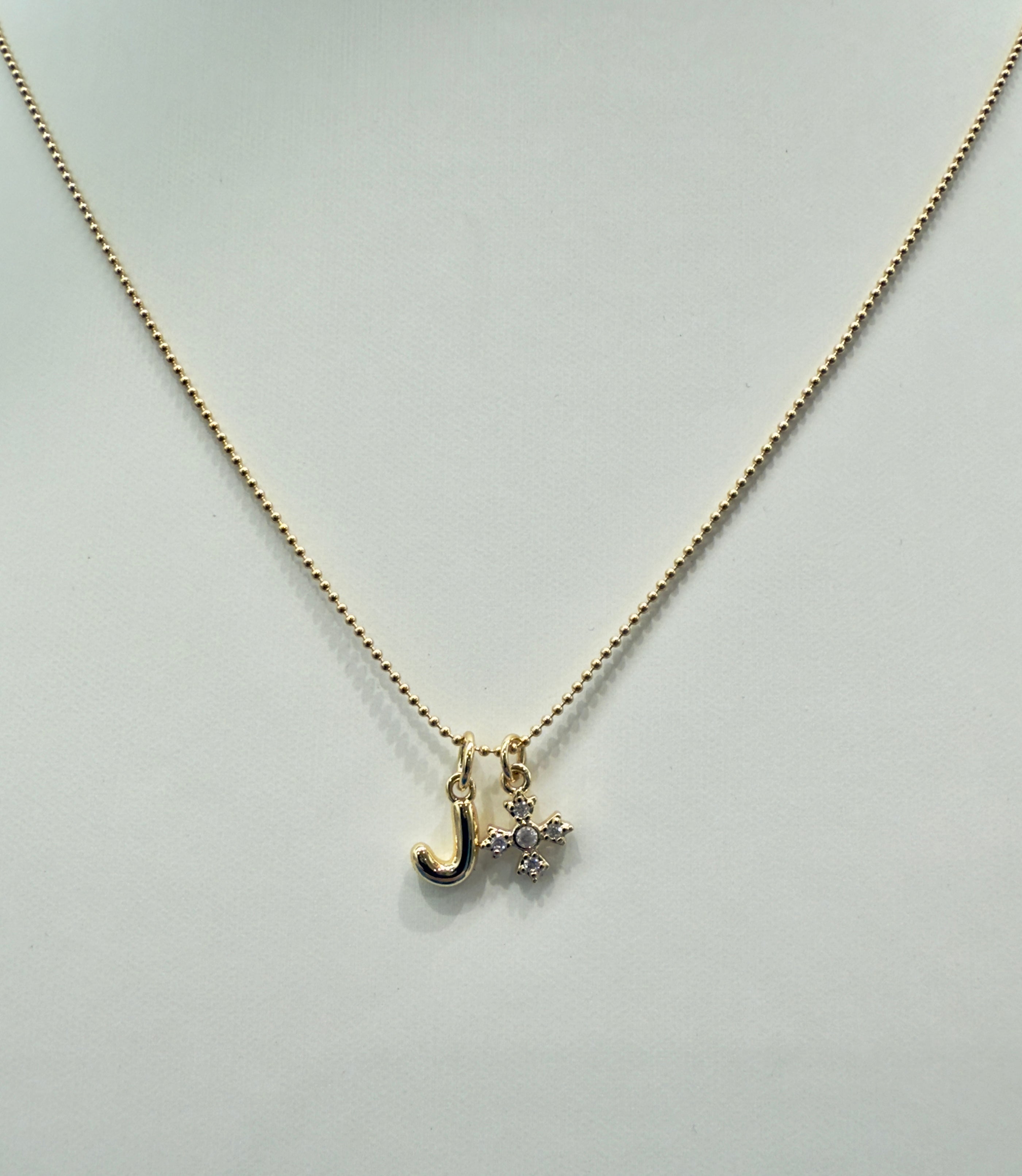 Customized - BW, Puff Initial Necklace Customized with Charms