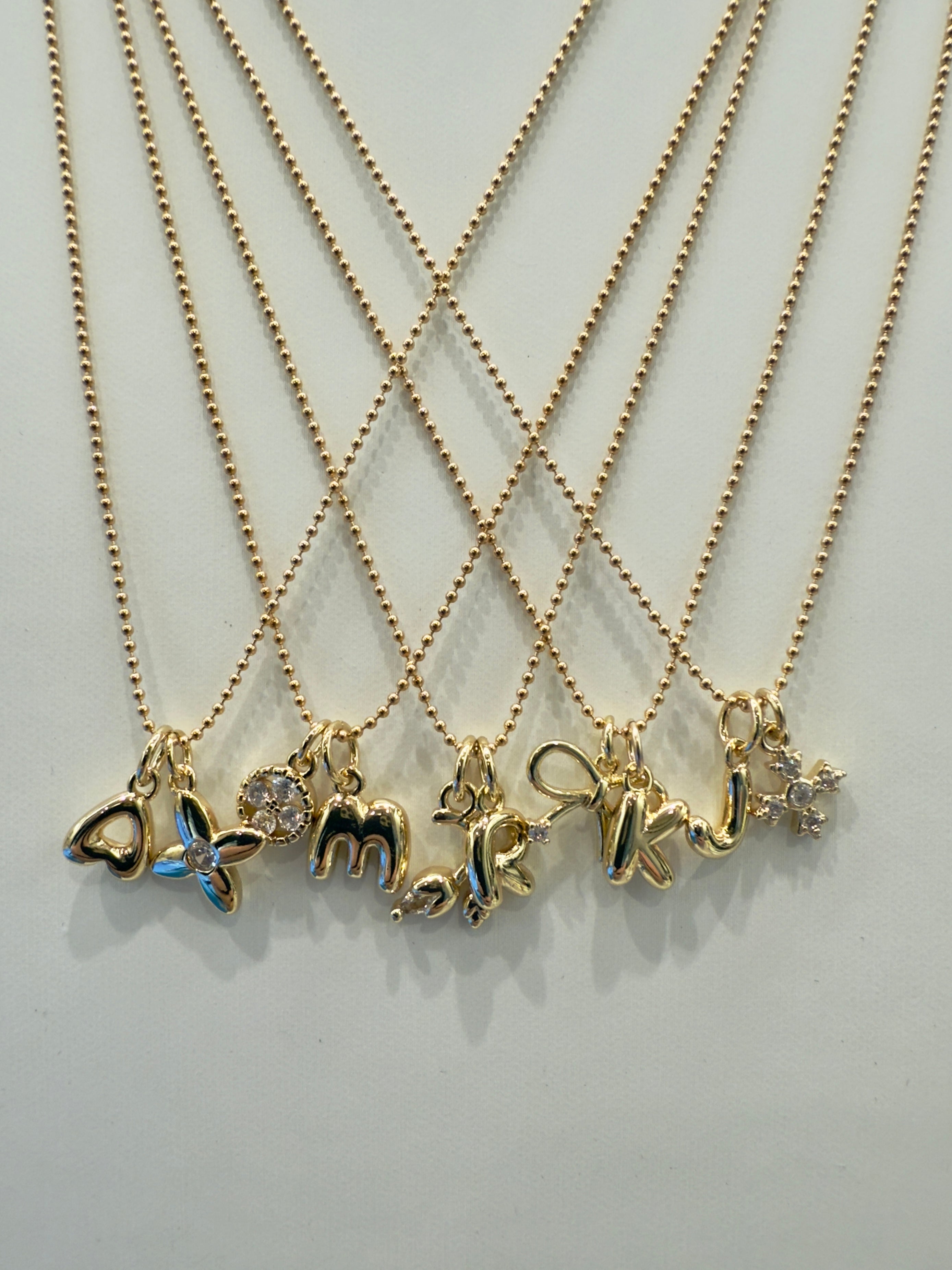 Customized - BW, Puff Initial Necklace Customized with Charms