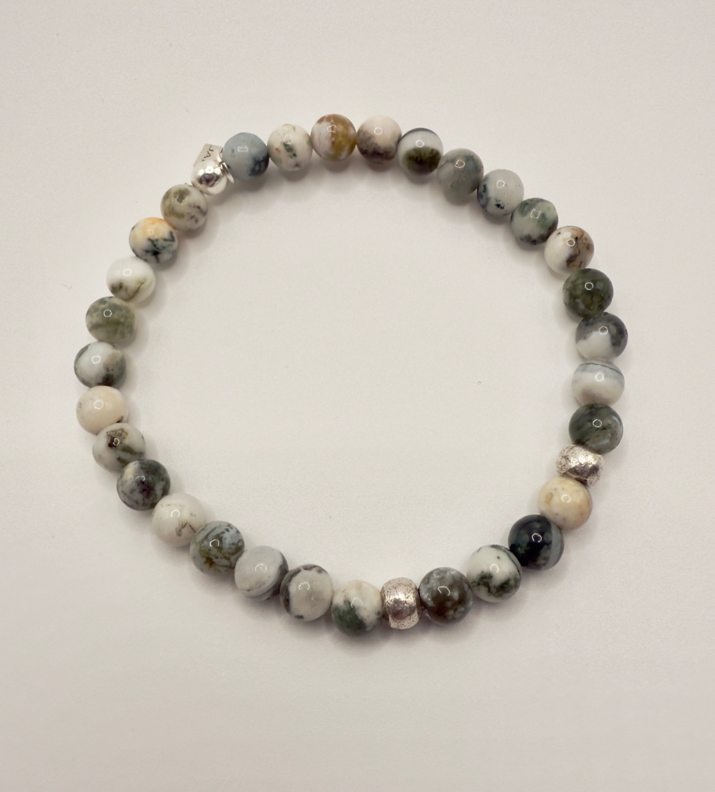 Custom - BW, Green tree agate stone bracelet