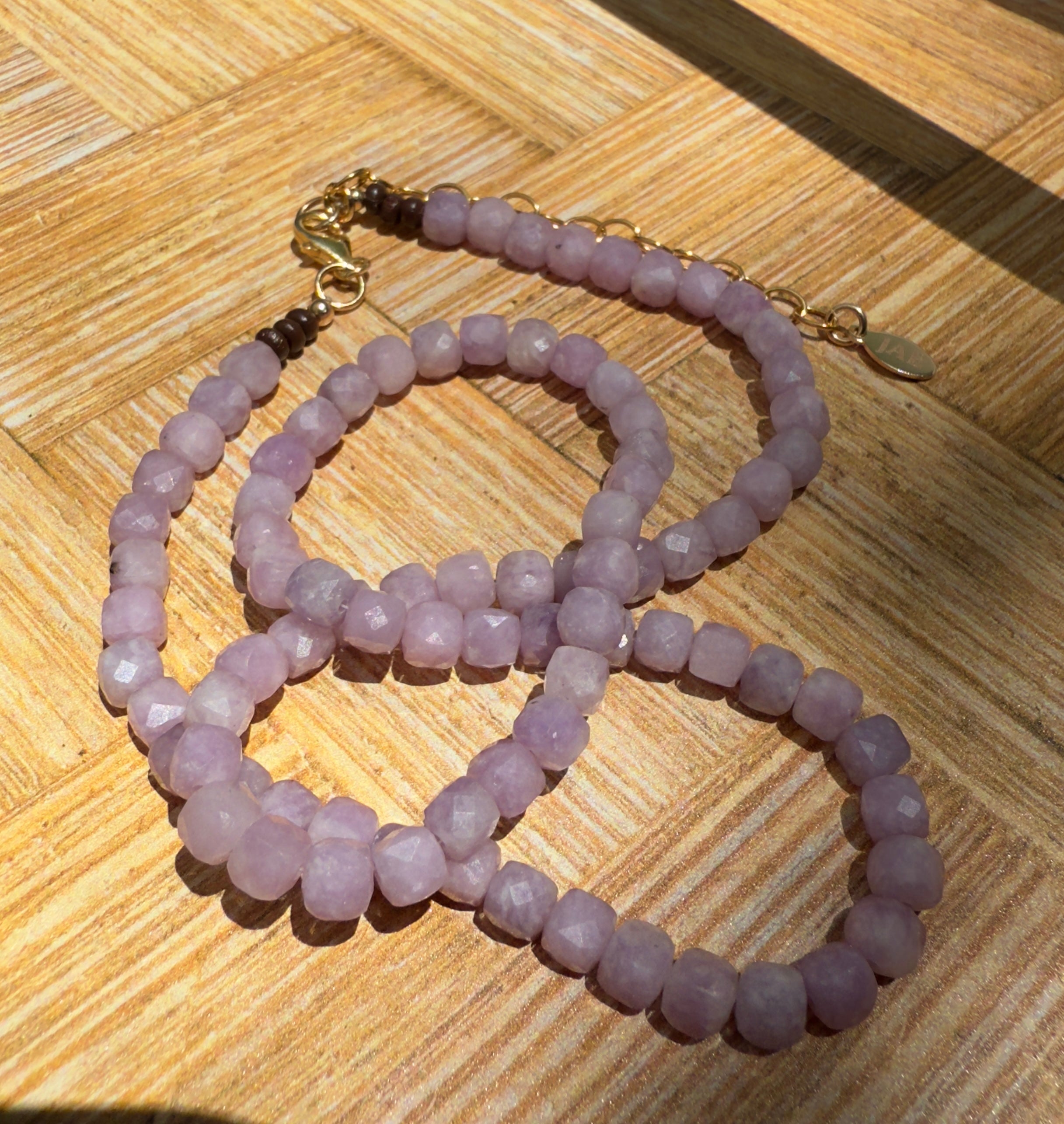 Kunzite Faceted Cube Beaded Necklace