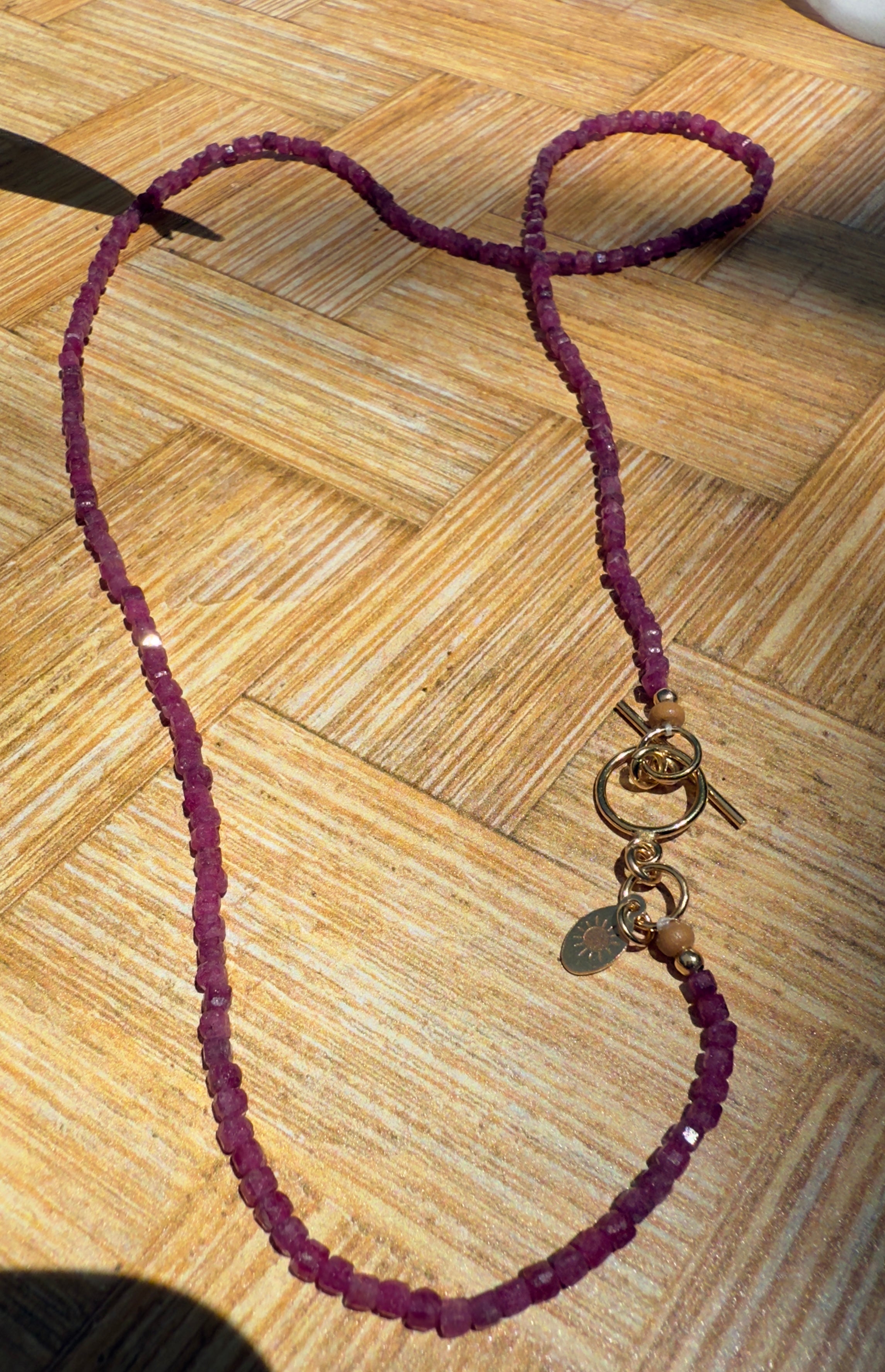 Ruby Faceted Cube Beaded Necklace with Toggle Clasp