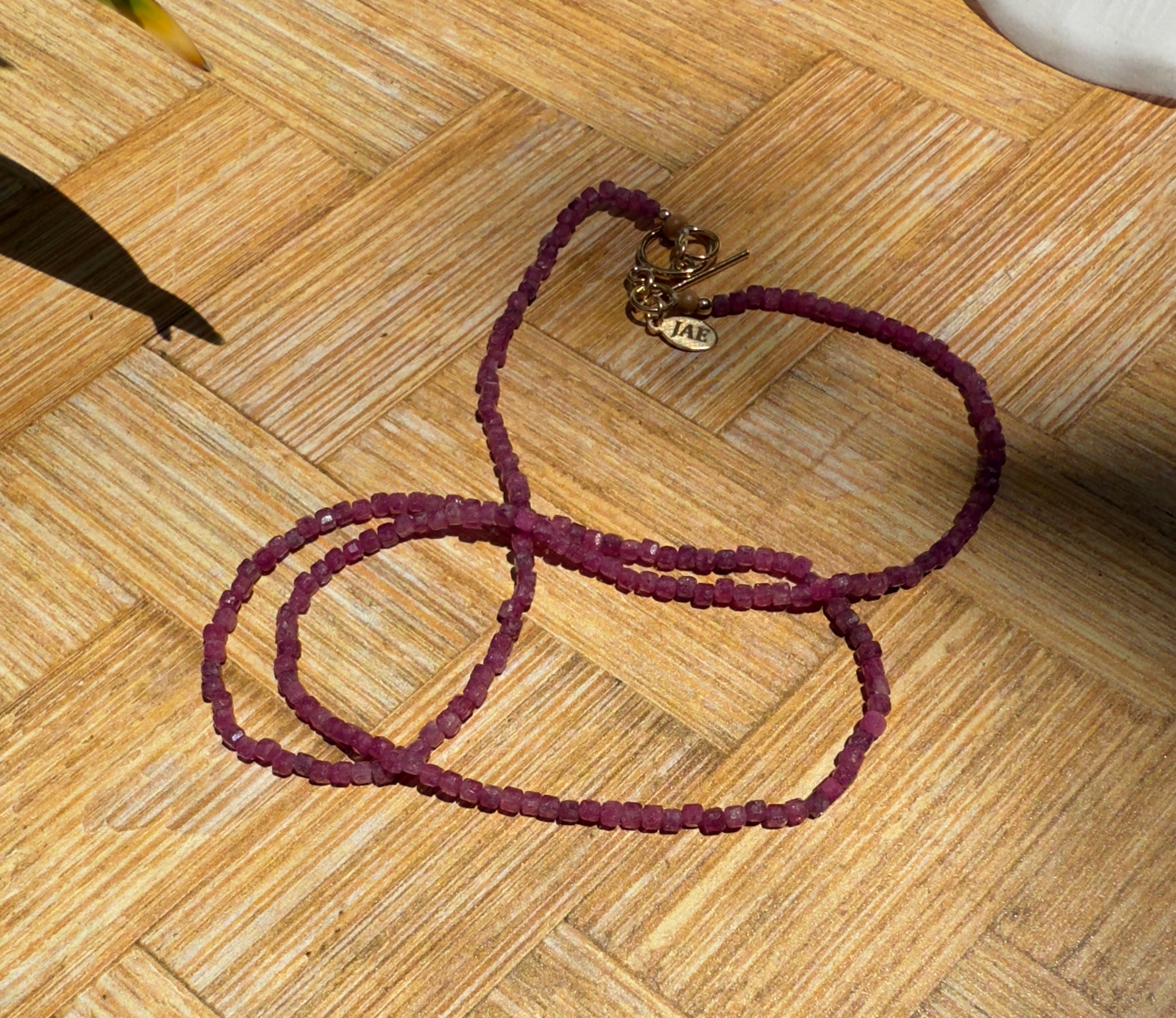 Ruby Faceted Cube Beaded Necklace with Toggle Clasp