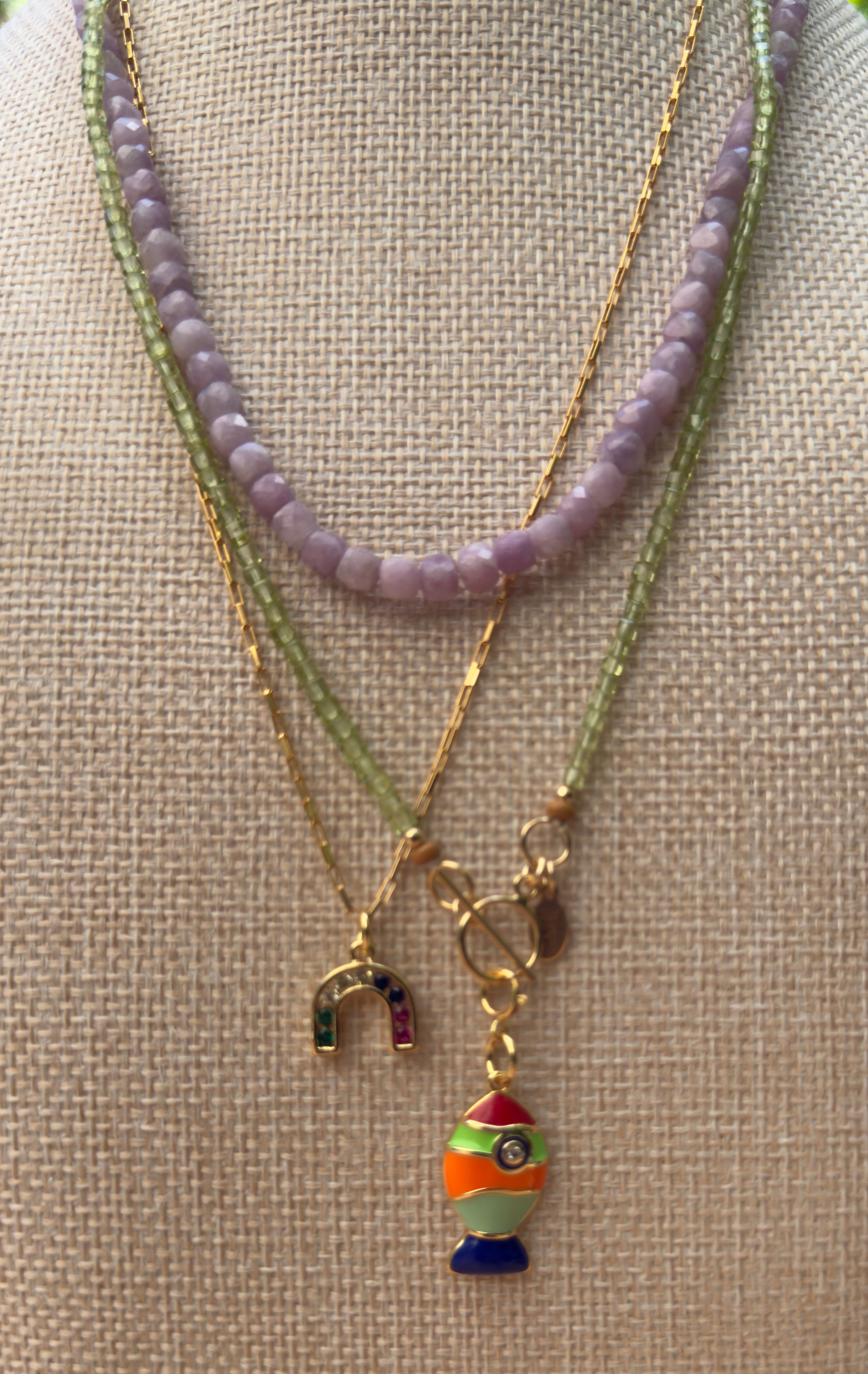 Peridot Faceted Cube Beaded Necklace with Toggle Clasp