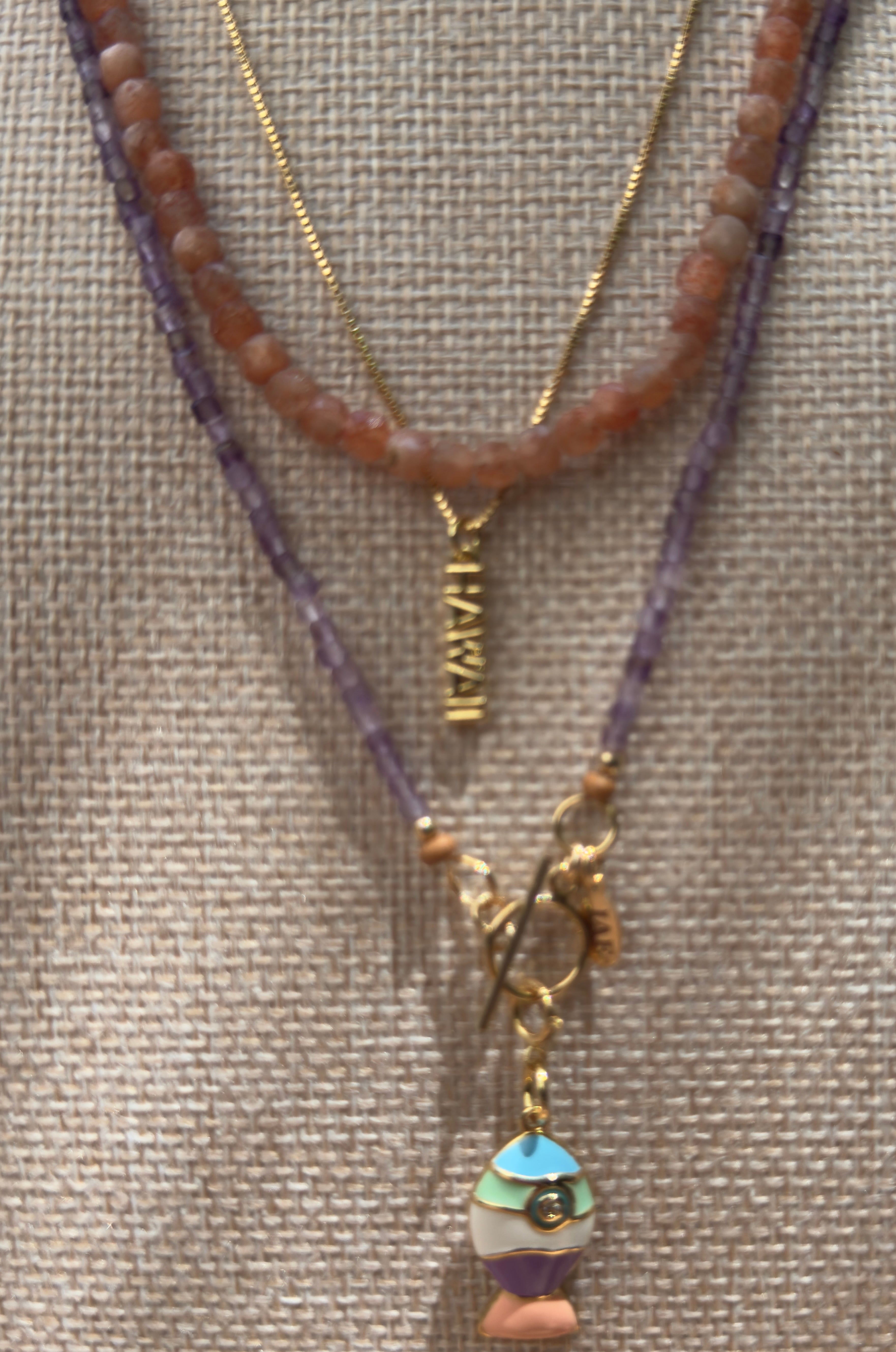 Sunstone Faceted Cube Beaded Necklace