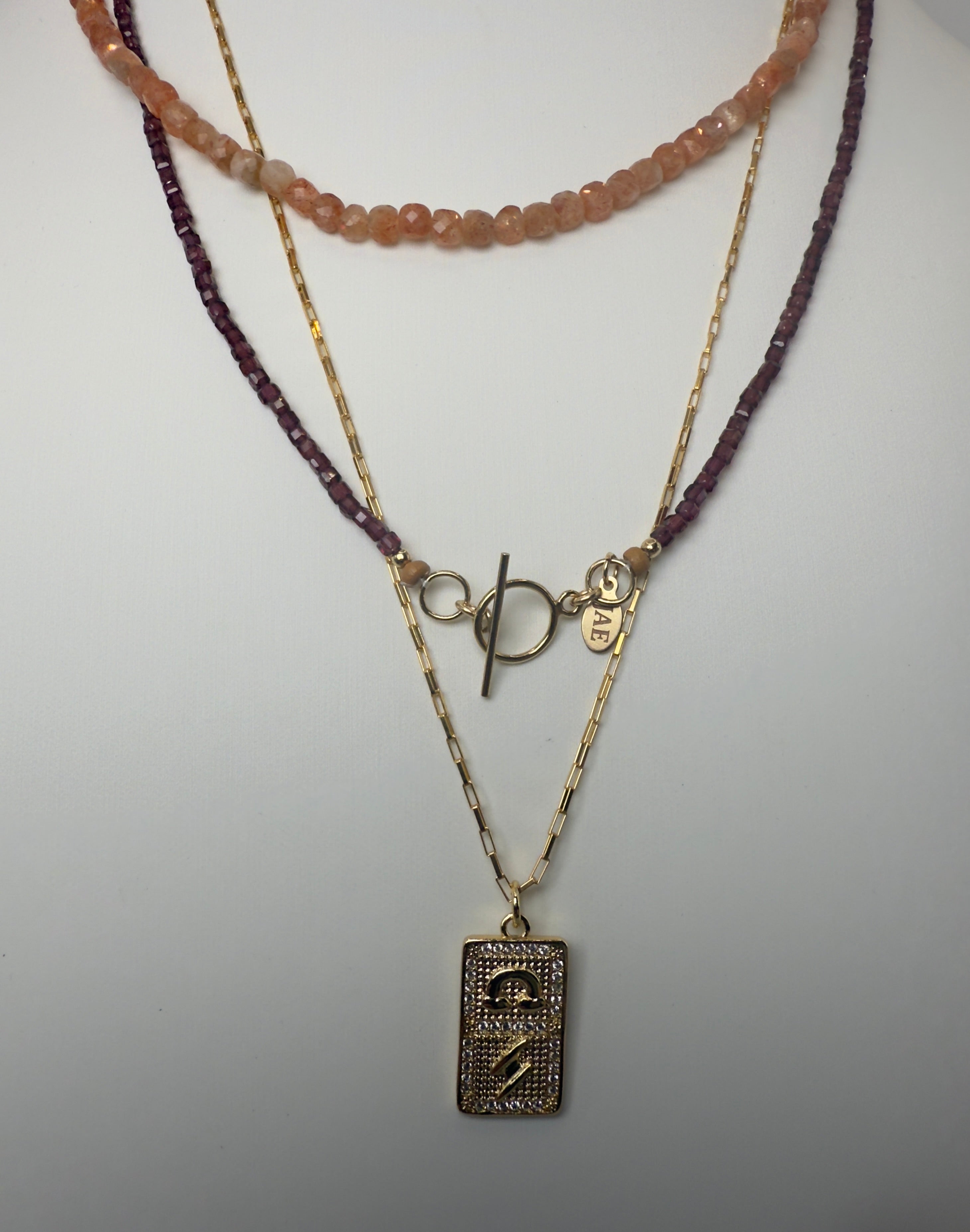 Sunstone Faceted Cube Beaded Necklace