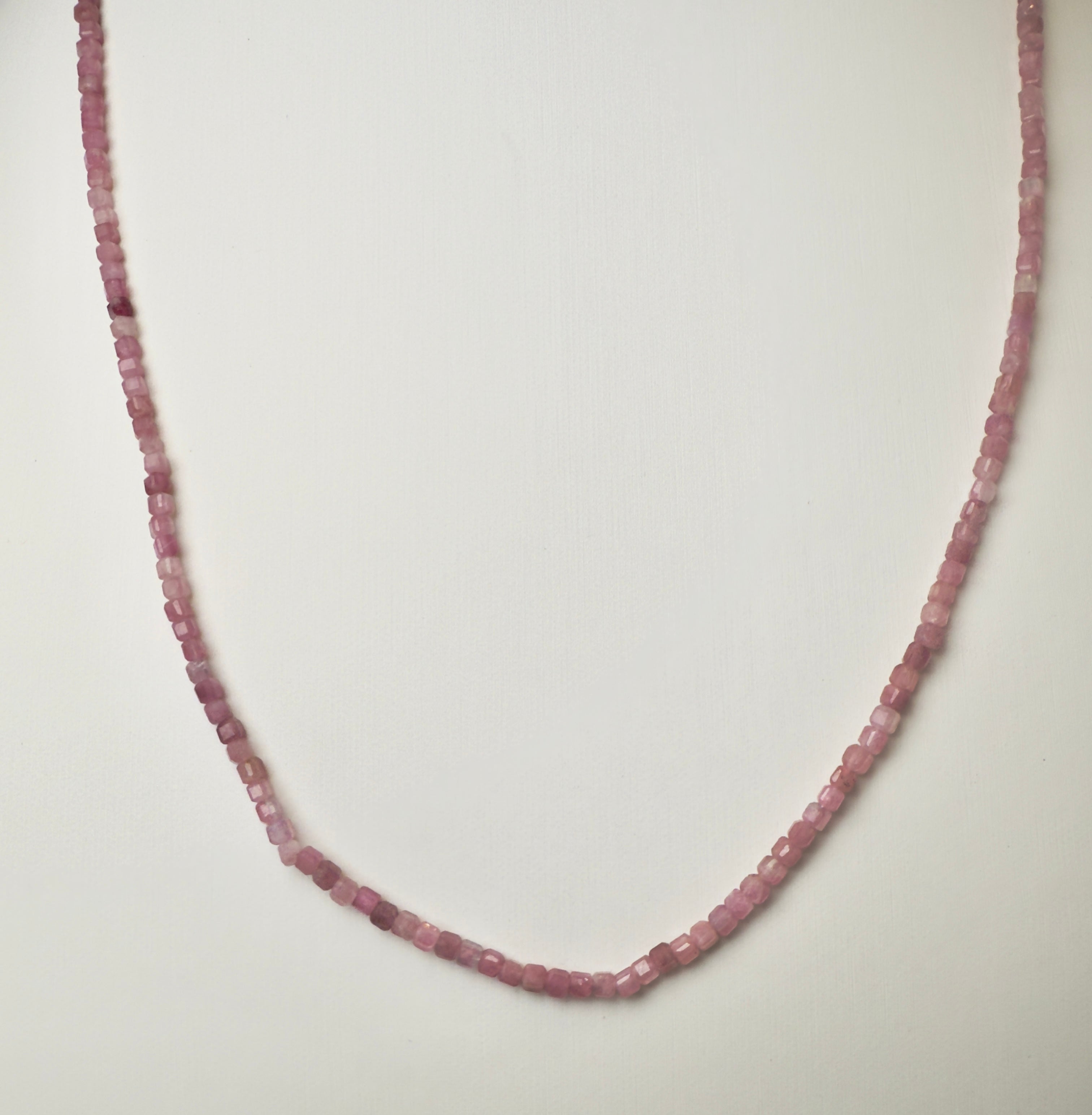Pink Tourmaline Faceted Cube Beaded Necklace with Toggle Clasp