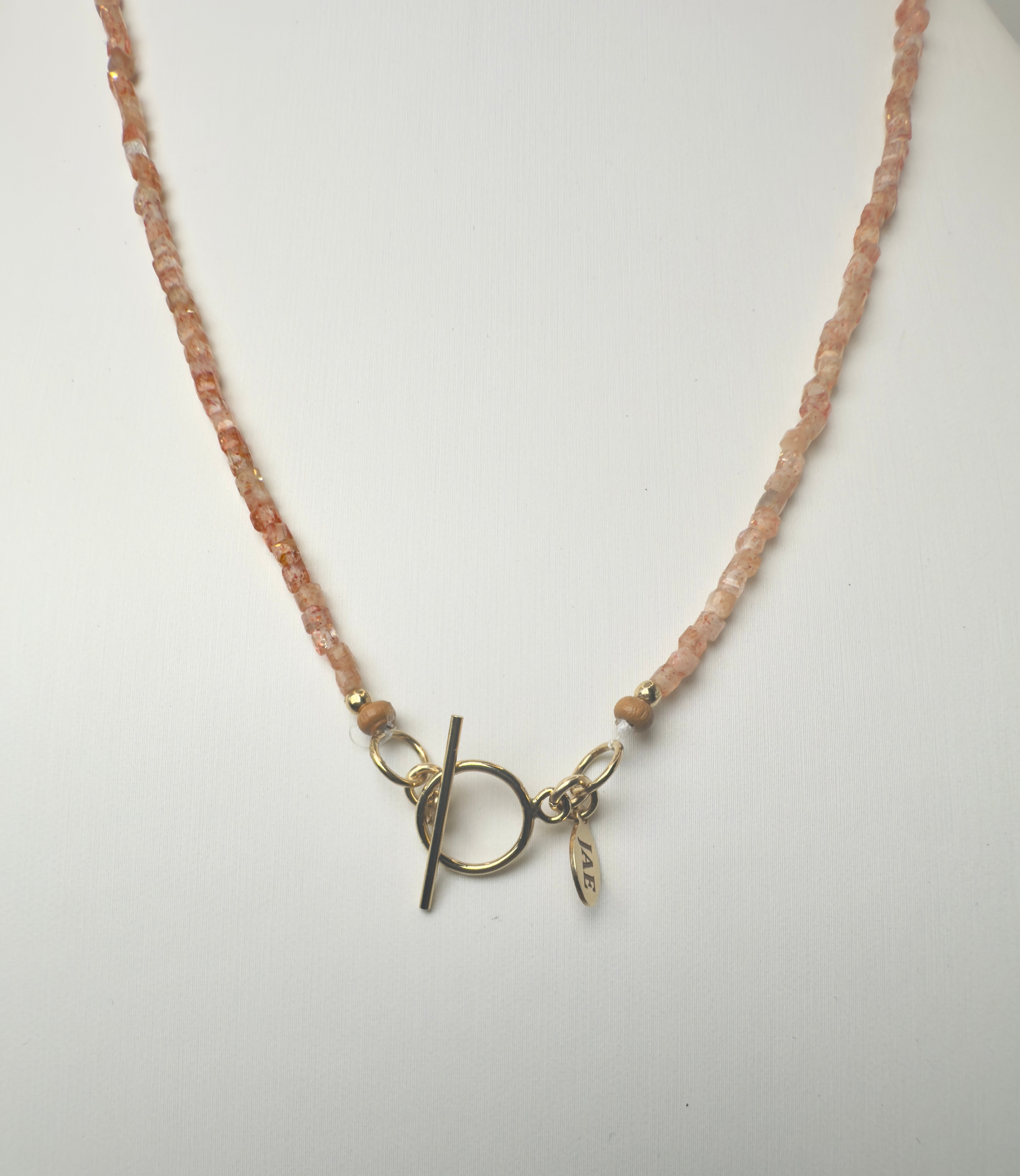 Sunstone Faceted Cube Beaded Necklace with Toggle Clasp
