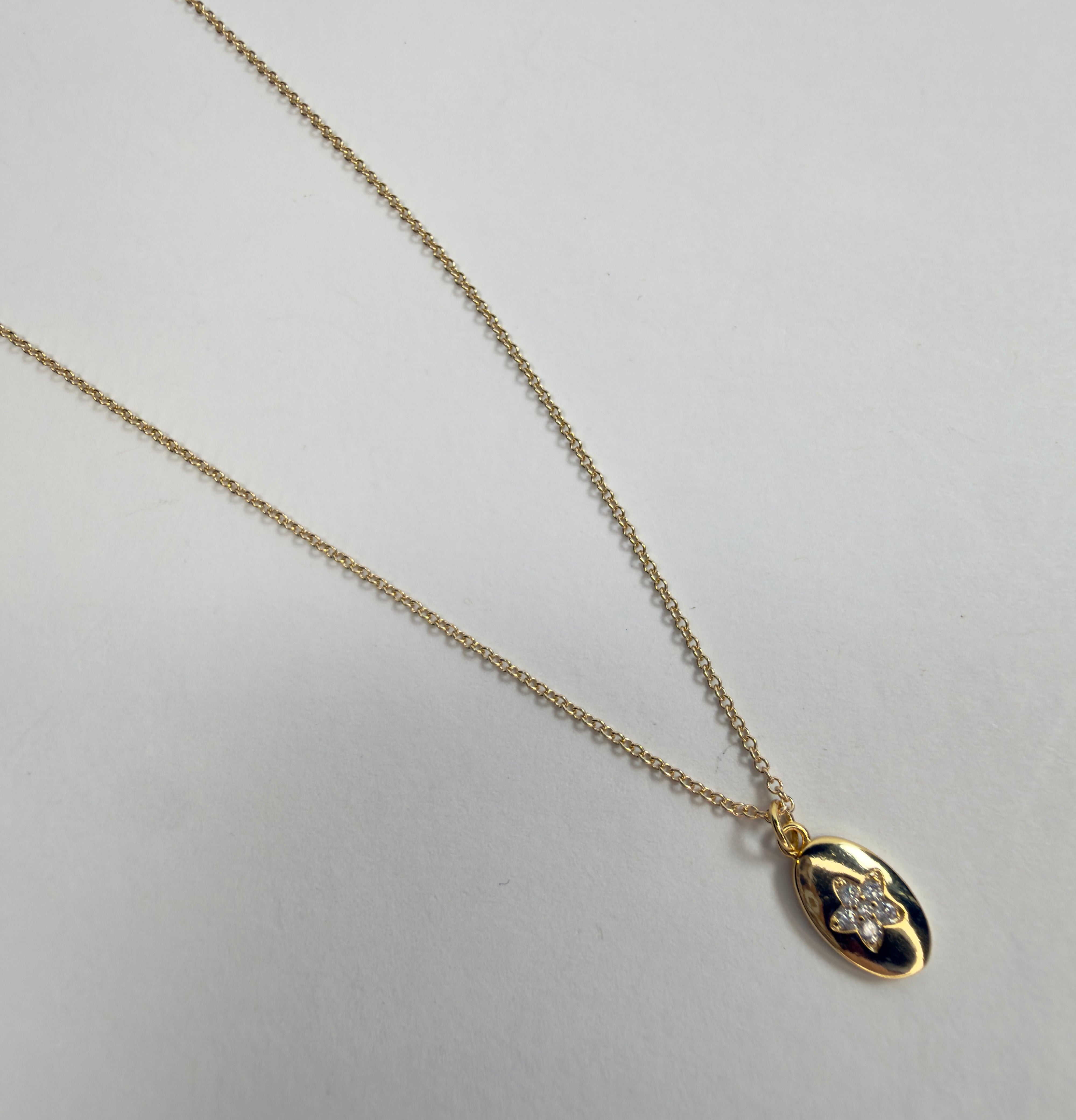 The Greer - Oval Charm with a Cubic Zirconia Star Necklace