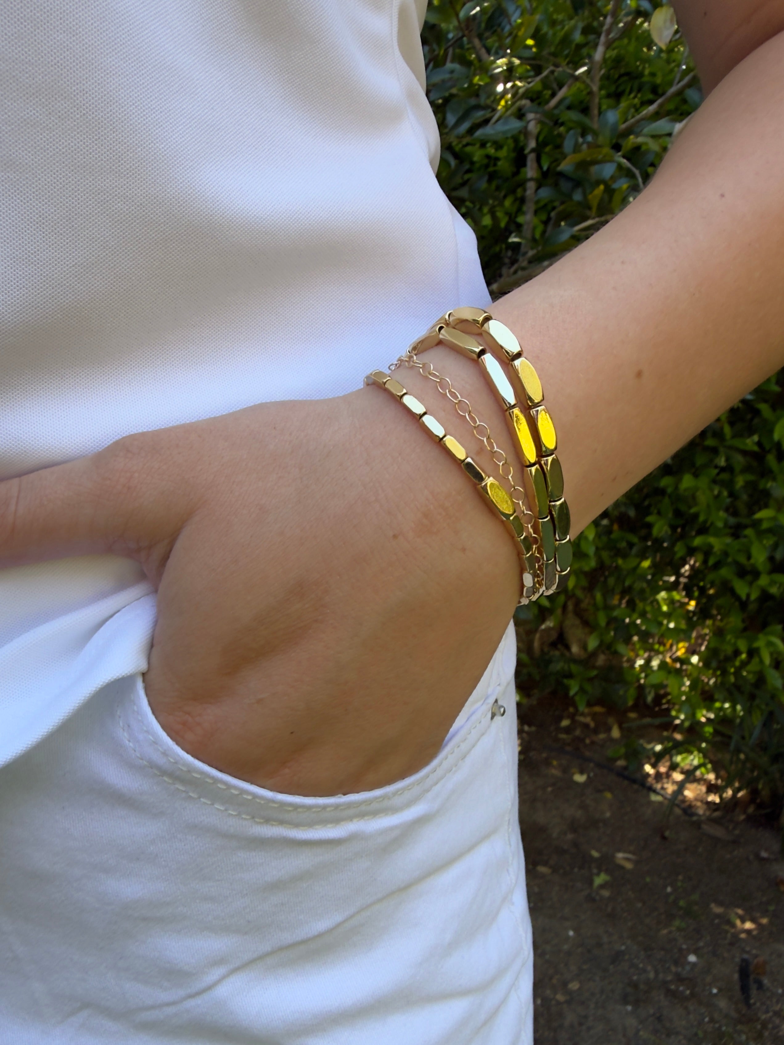 The Murphy - Rectangular Gold Beaded Bracelet