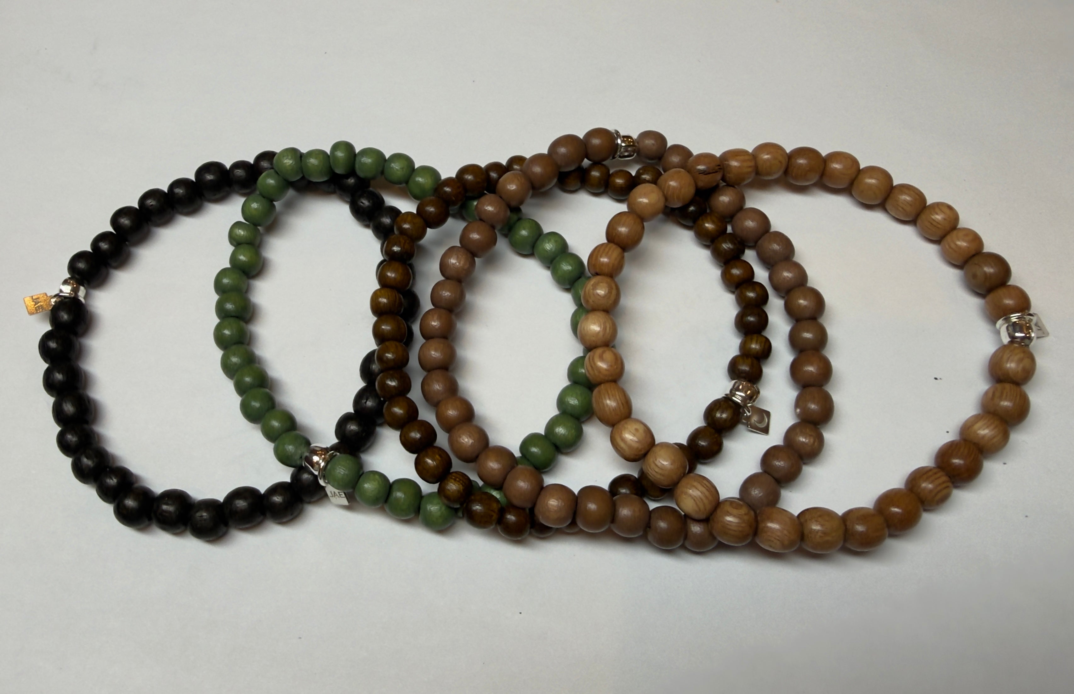 The Essentials Wood Beaded Bracelet in Olive Green