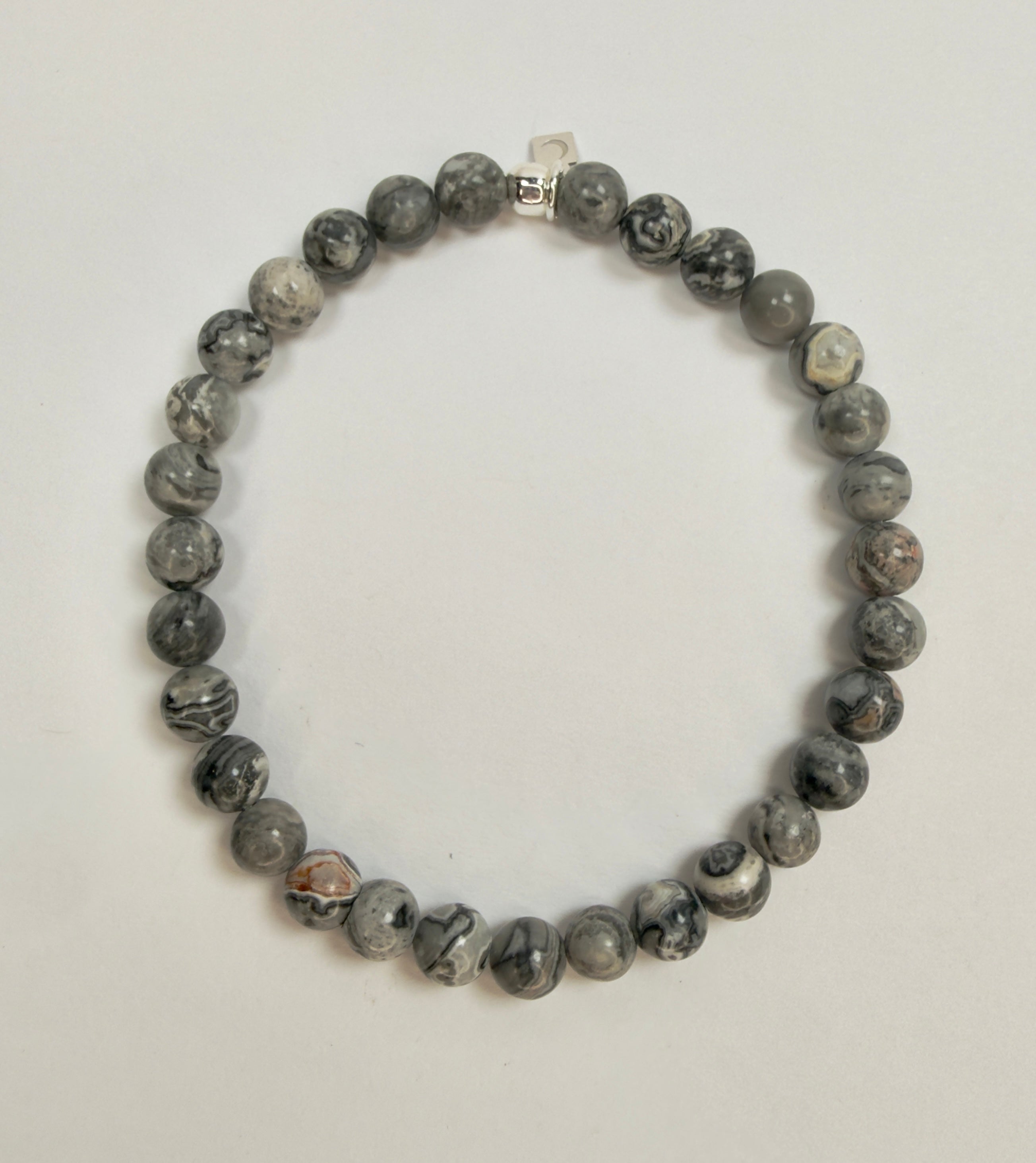 The Neil - Gray Patterned Agate Beaded Bracelet