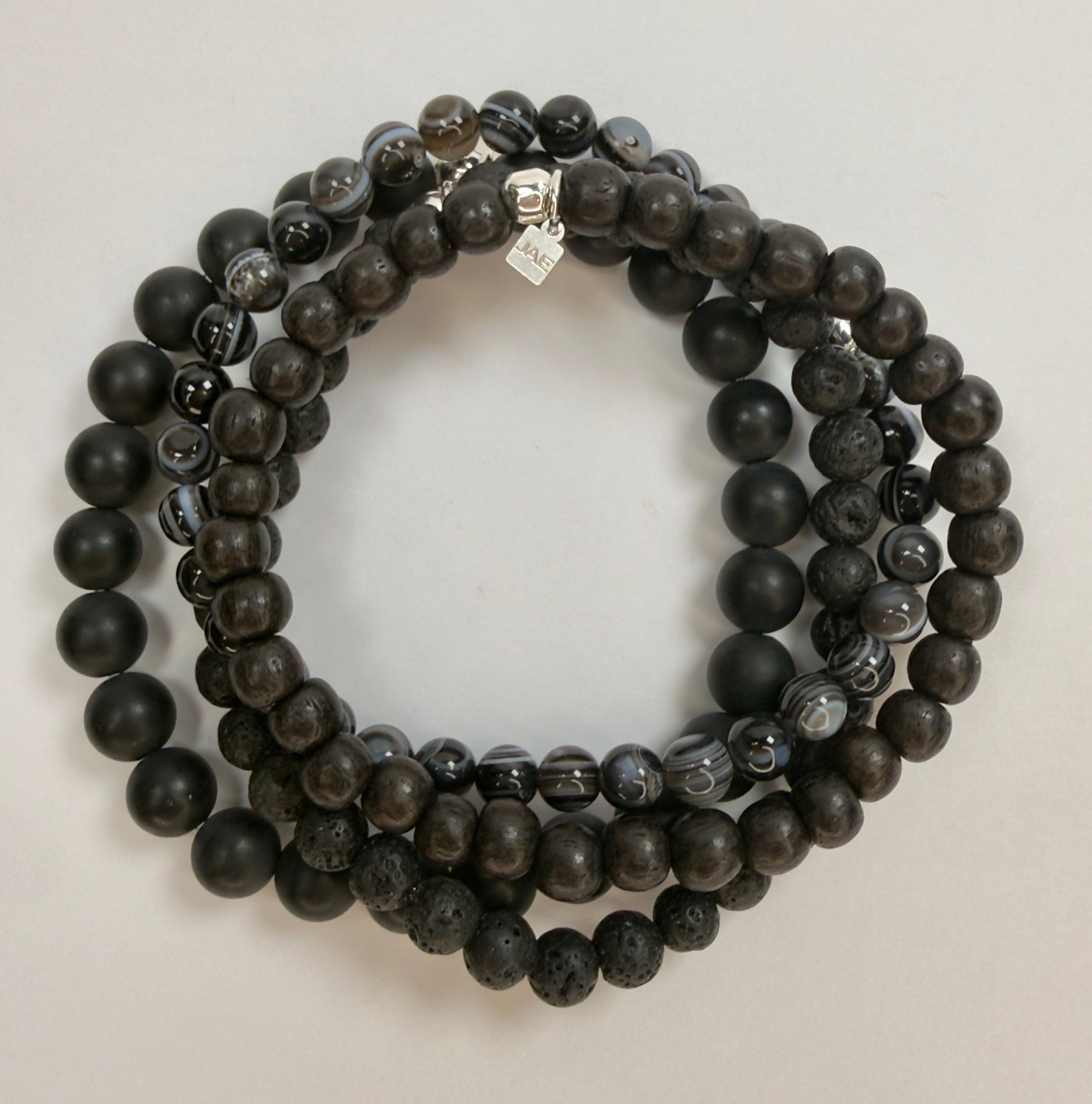 The Stu - Black Agate Low Sheen Beaded Bracelet