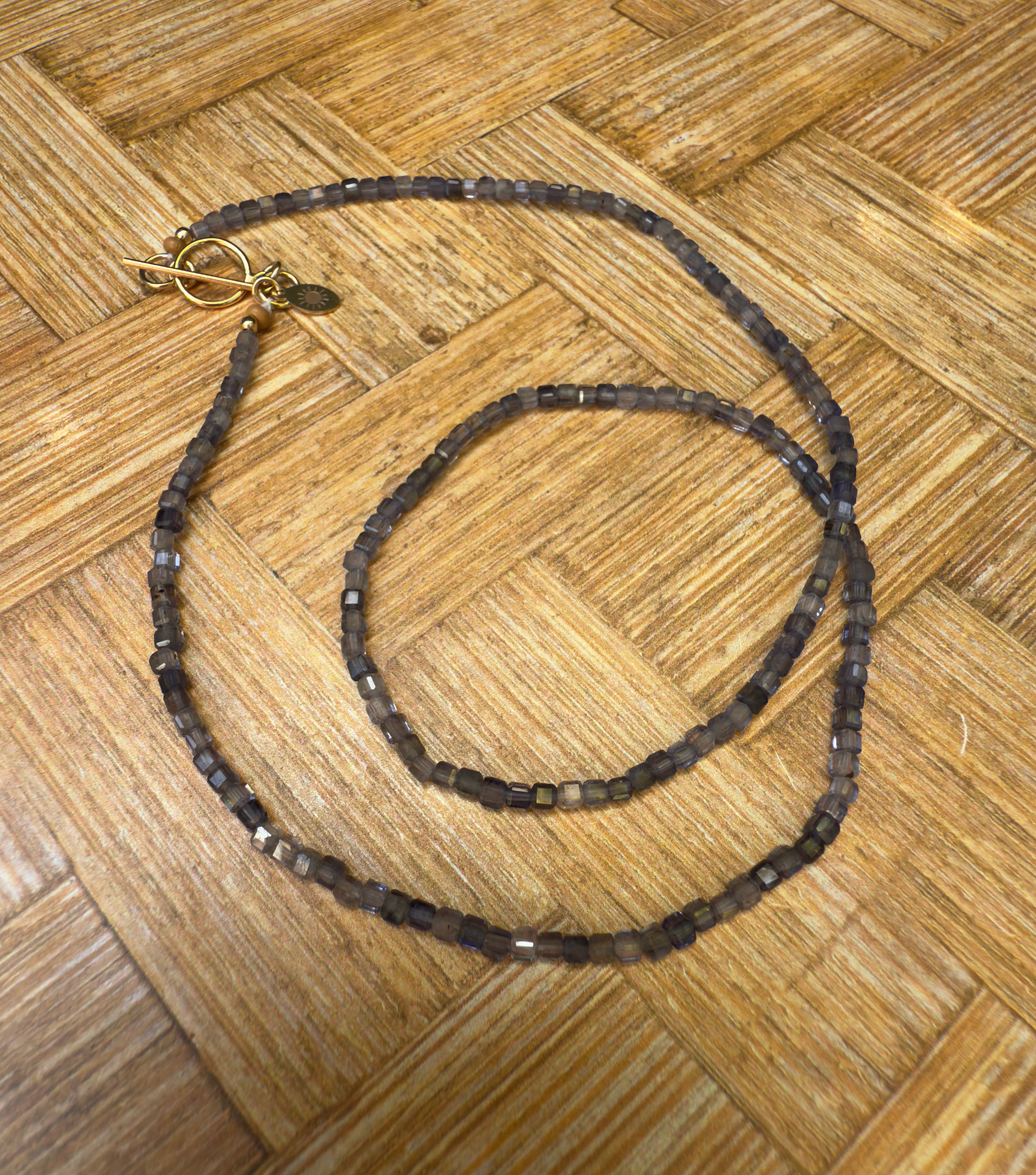 Iolite Faceted Cube Beaded Necklace with Toggle Clasp