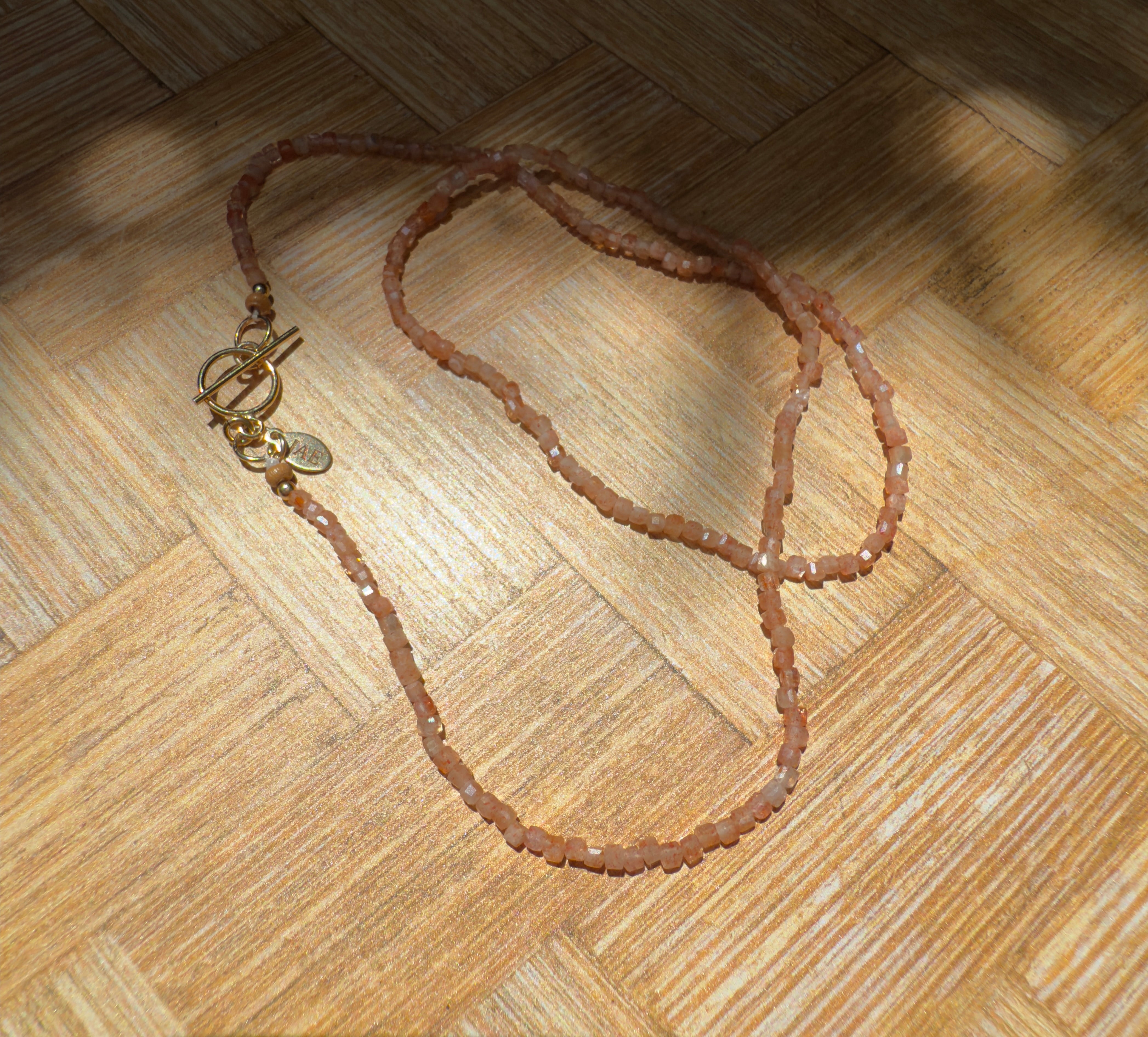 Sunstone Faceted Cube Beaded Necklace with Toggle Clasp