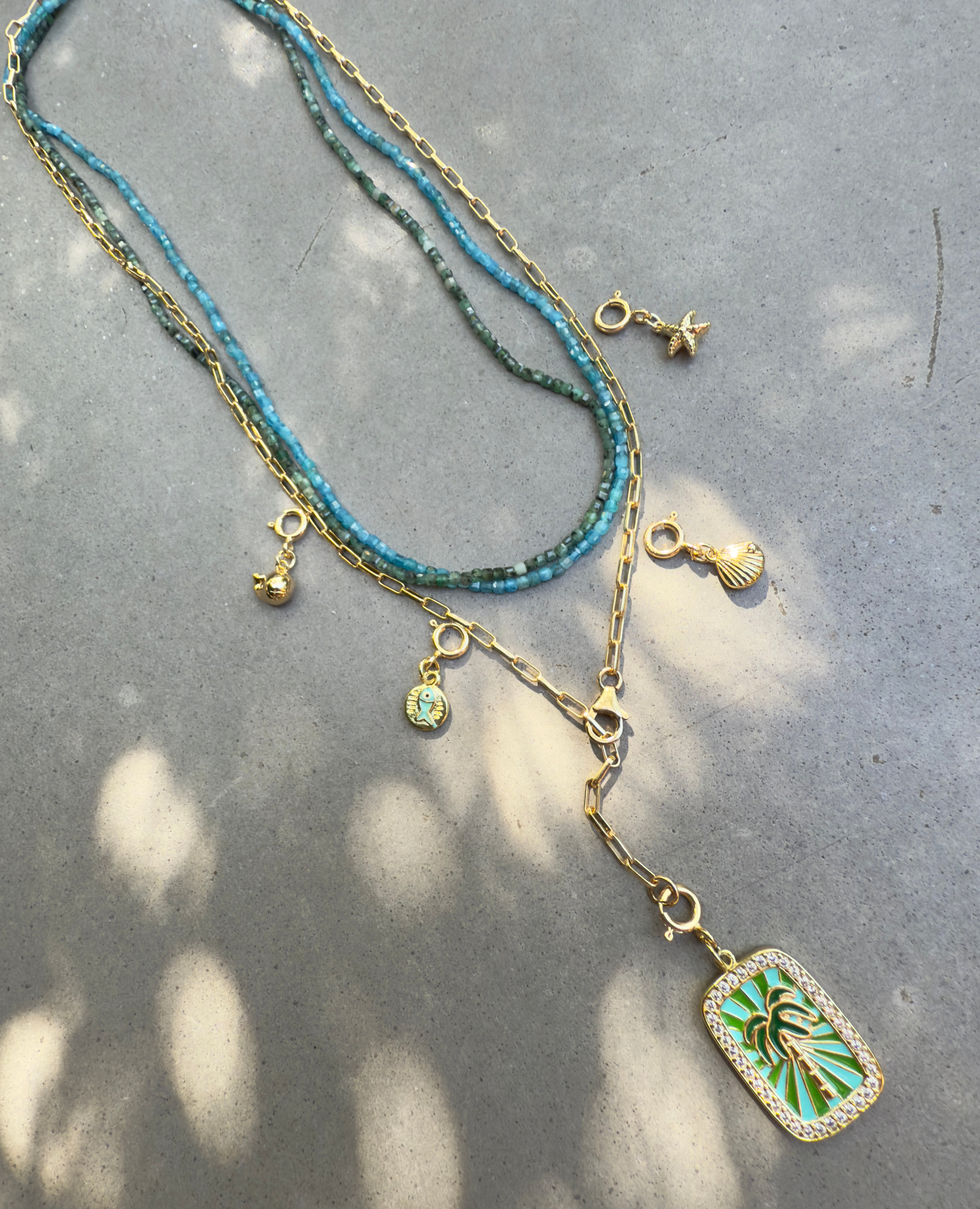 Enamel Palm Tree Lariat Charm Necklace - Adjustable 22" Chain