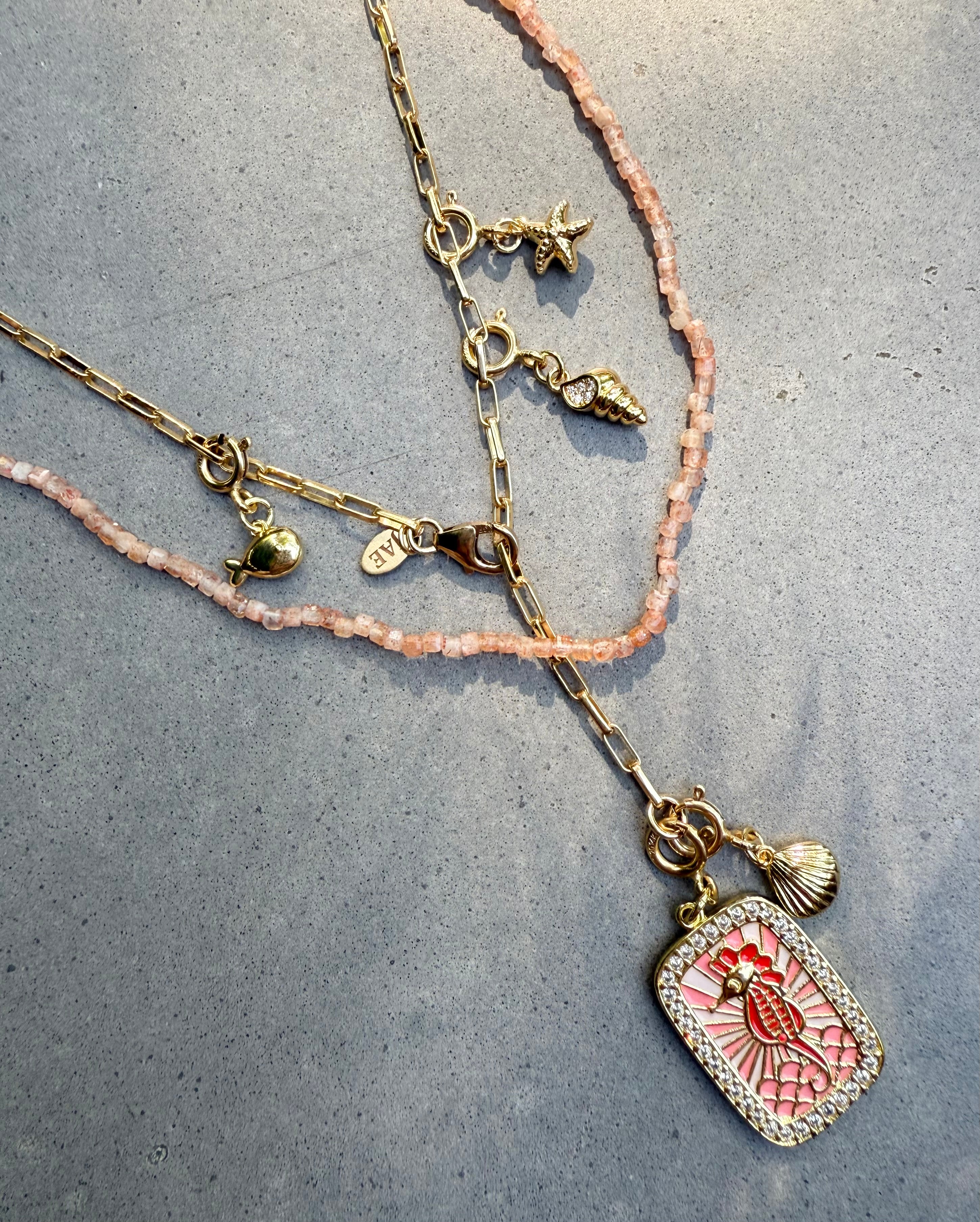 Enamel Seahorse Lariat Charm Necklace - Adjustable 22" Chain
