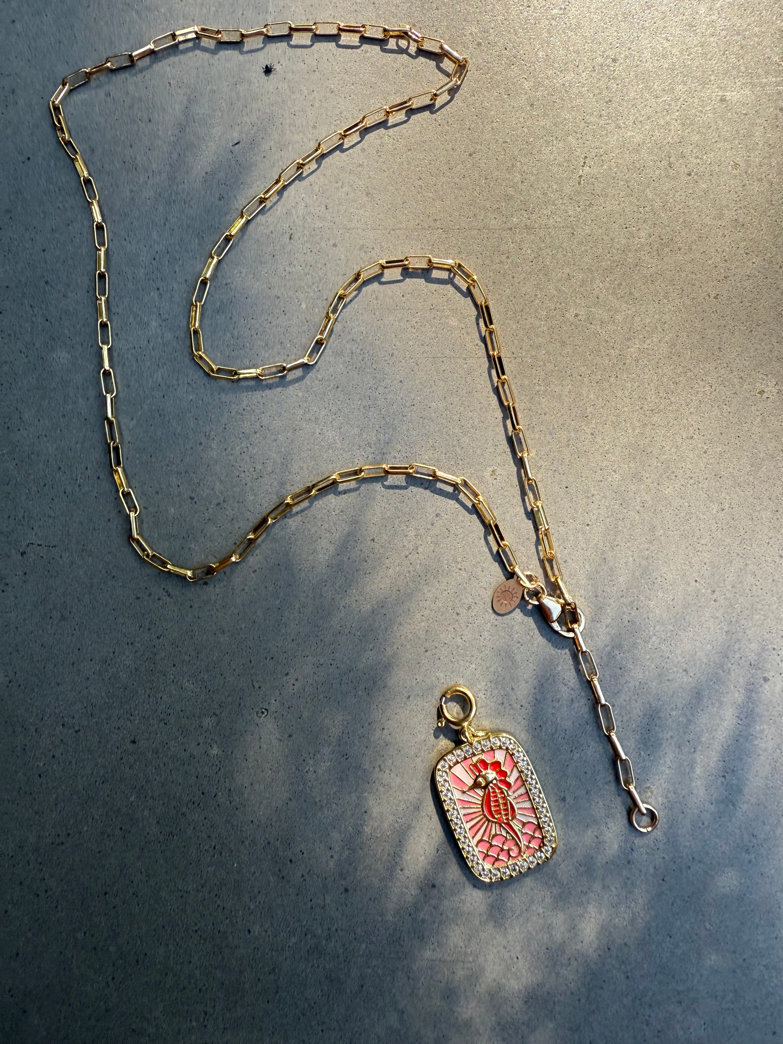 Enamel Seahorse Lariat Charm Necklace - Adjustable 22" Chain