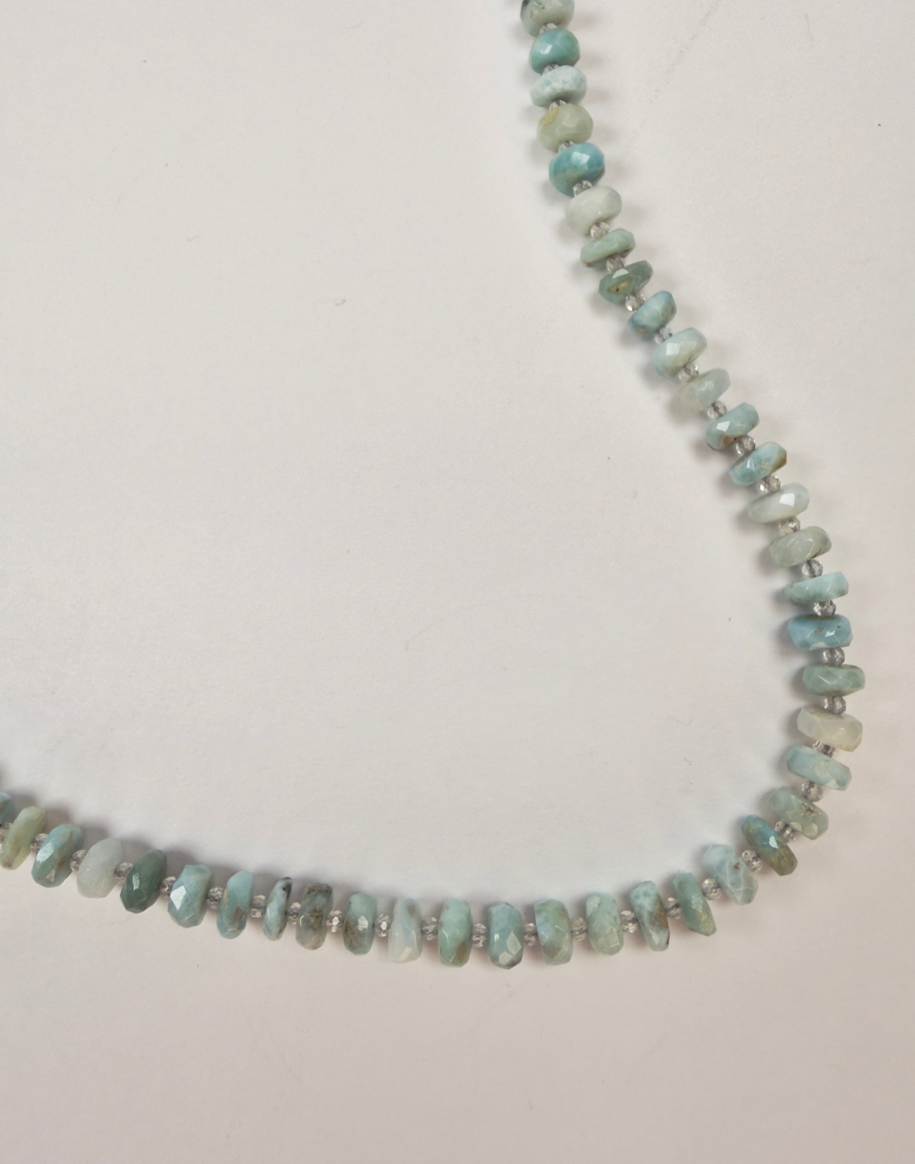 The Dahlia - Larimar and White Topaz Beaded Necklace