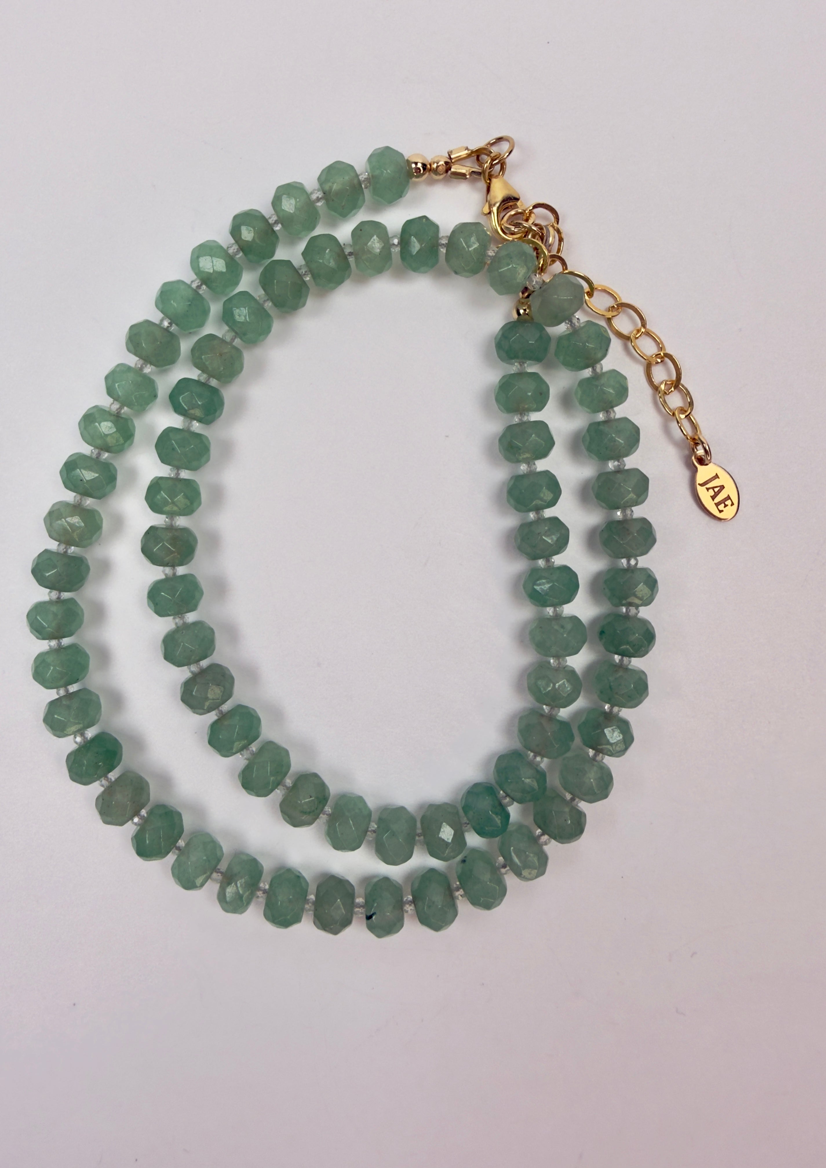 The Janine - Green Aventurine and White Topaz Beaded Necklace