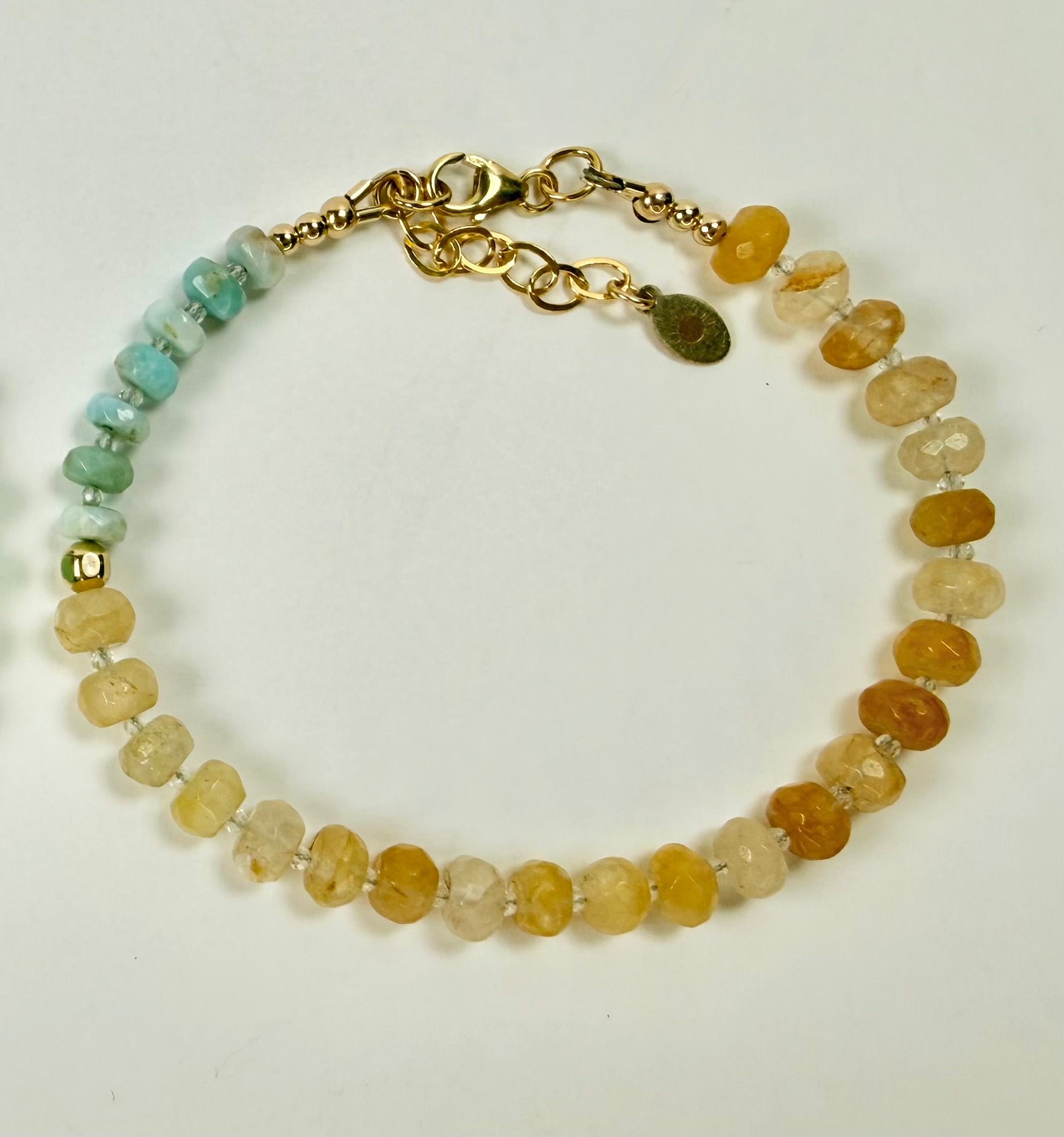 The Carina - Yellow Iron Quartz, Larimar and white Topaz Beaded Bracelet