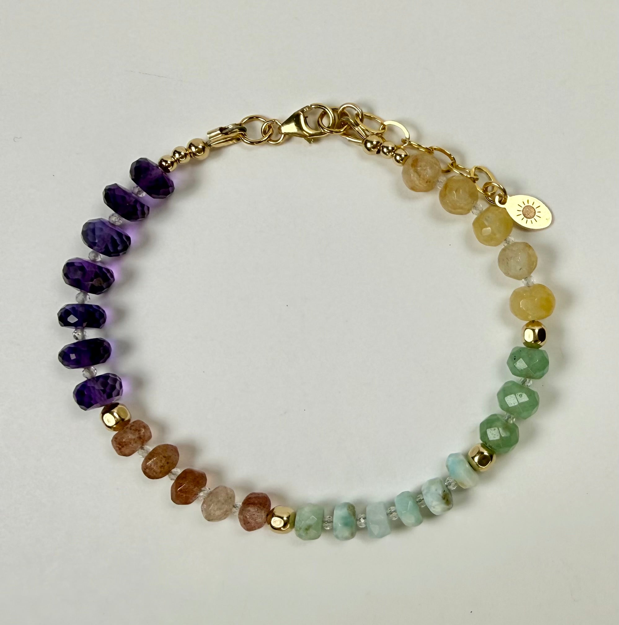 The Elara - Larimar, Amethyst, Strawberry Quartz, Green Aventurine, Yellow Iron Quartz & White Topaz Beaded Bracelet