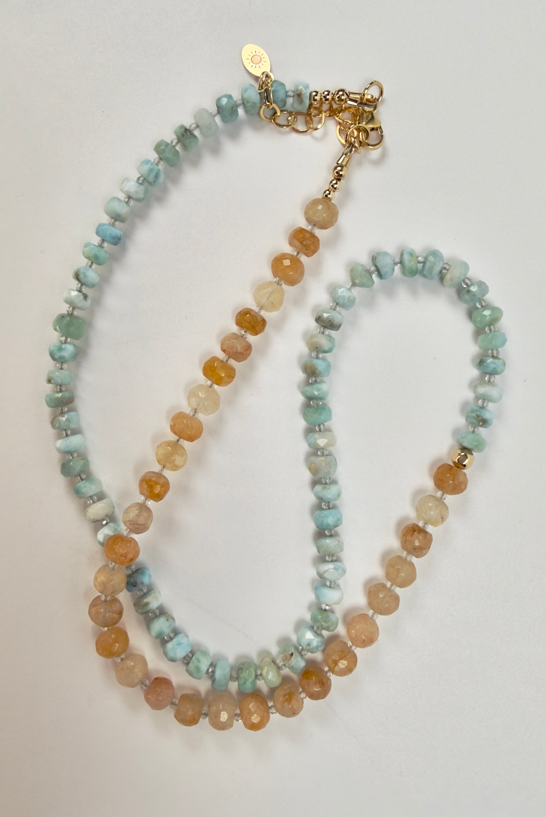 The Dinah - Larimar and Yellow Iron Quartz  Beaded Necklace