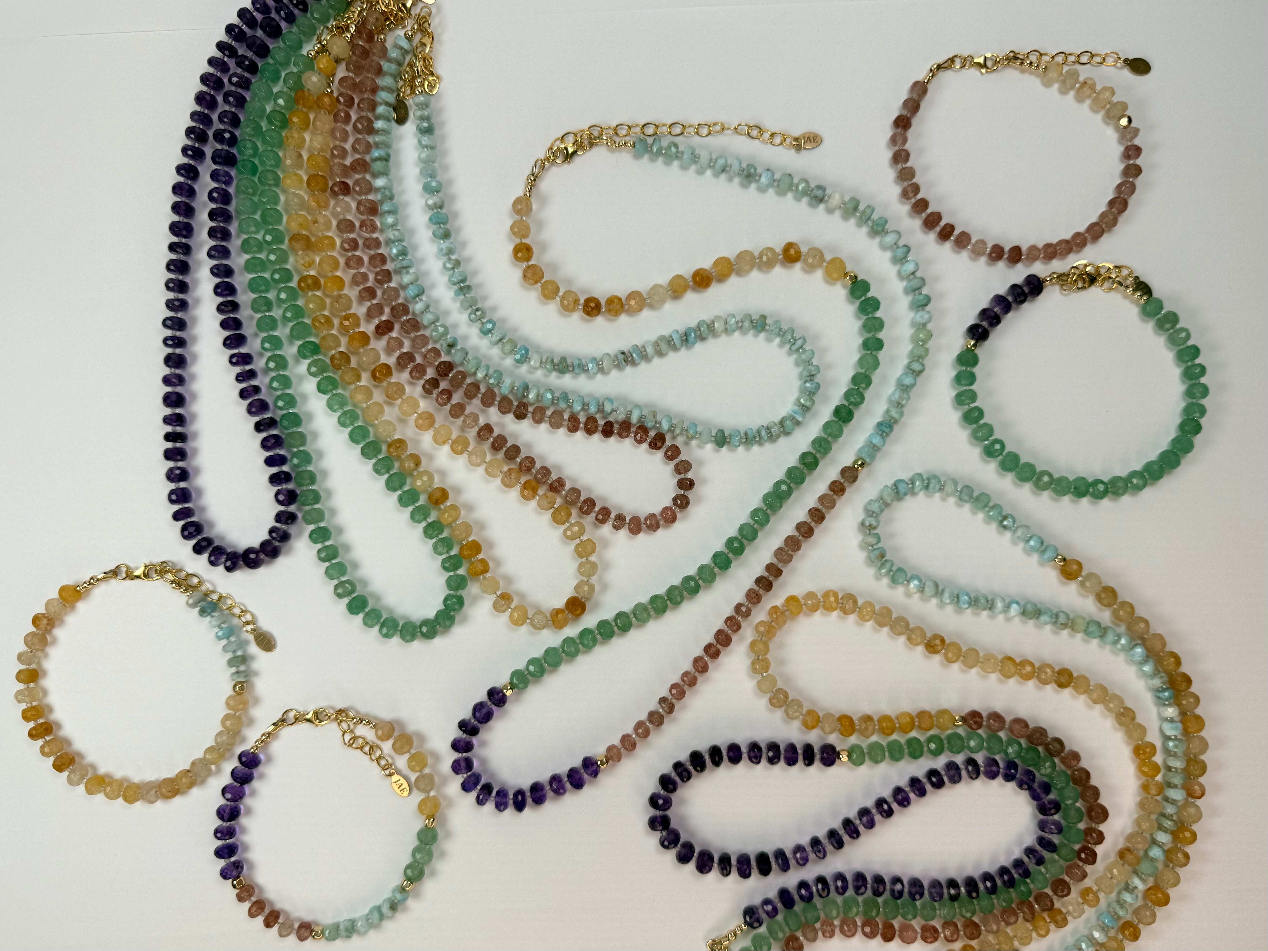 The Elinor - Larimar, Amethyst, Strawberry Quartz, Green Aventurine, Yellow Iron Quartz & White Topaz Beaded Necklace