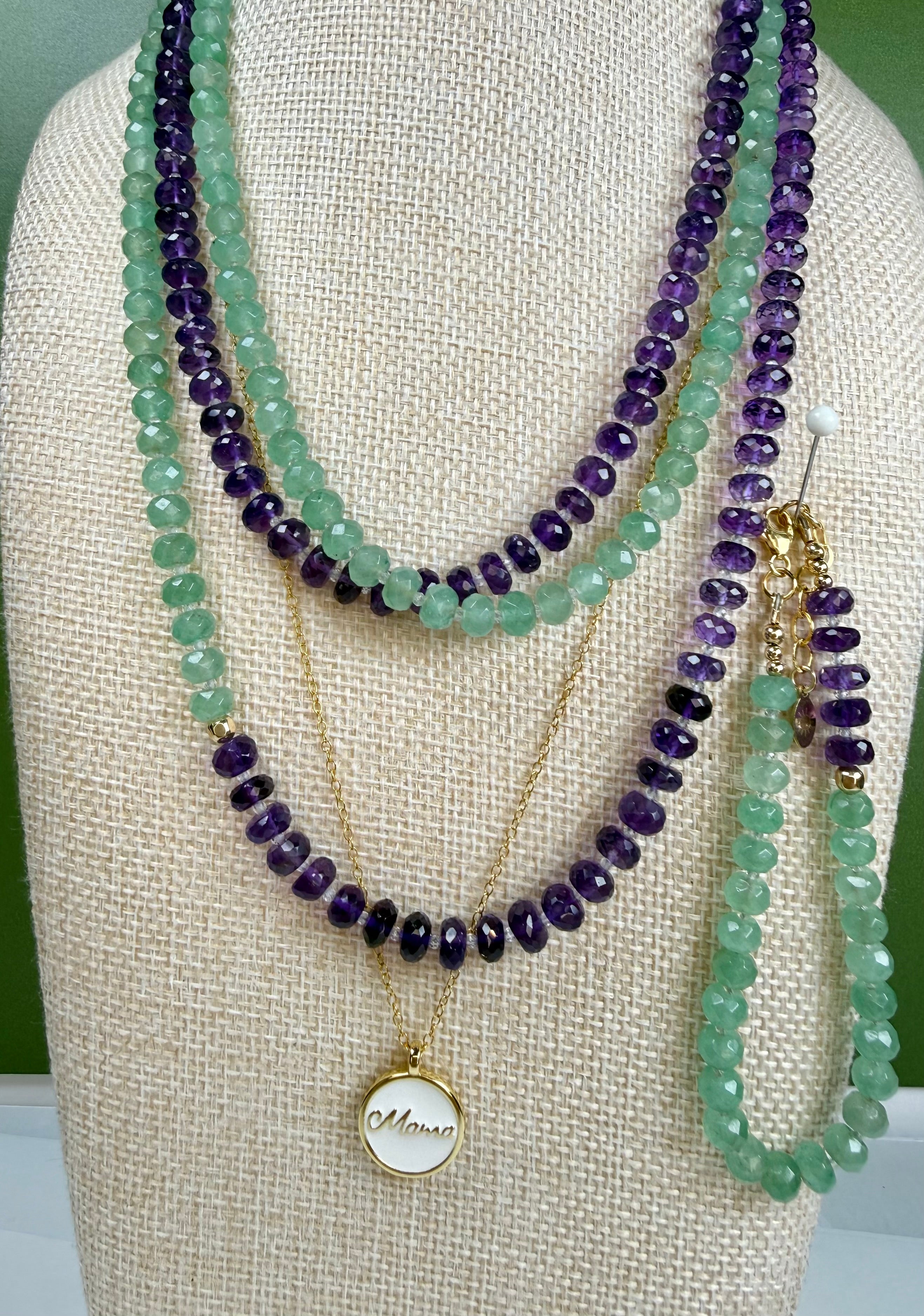 The Bianche - Amethyst, Green Aventurine and White Topaz Necklace