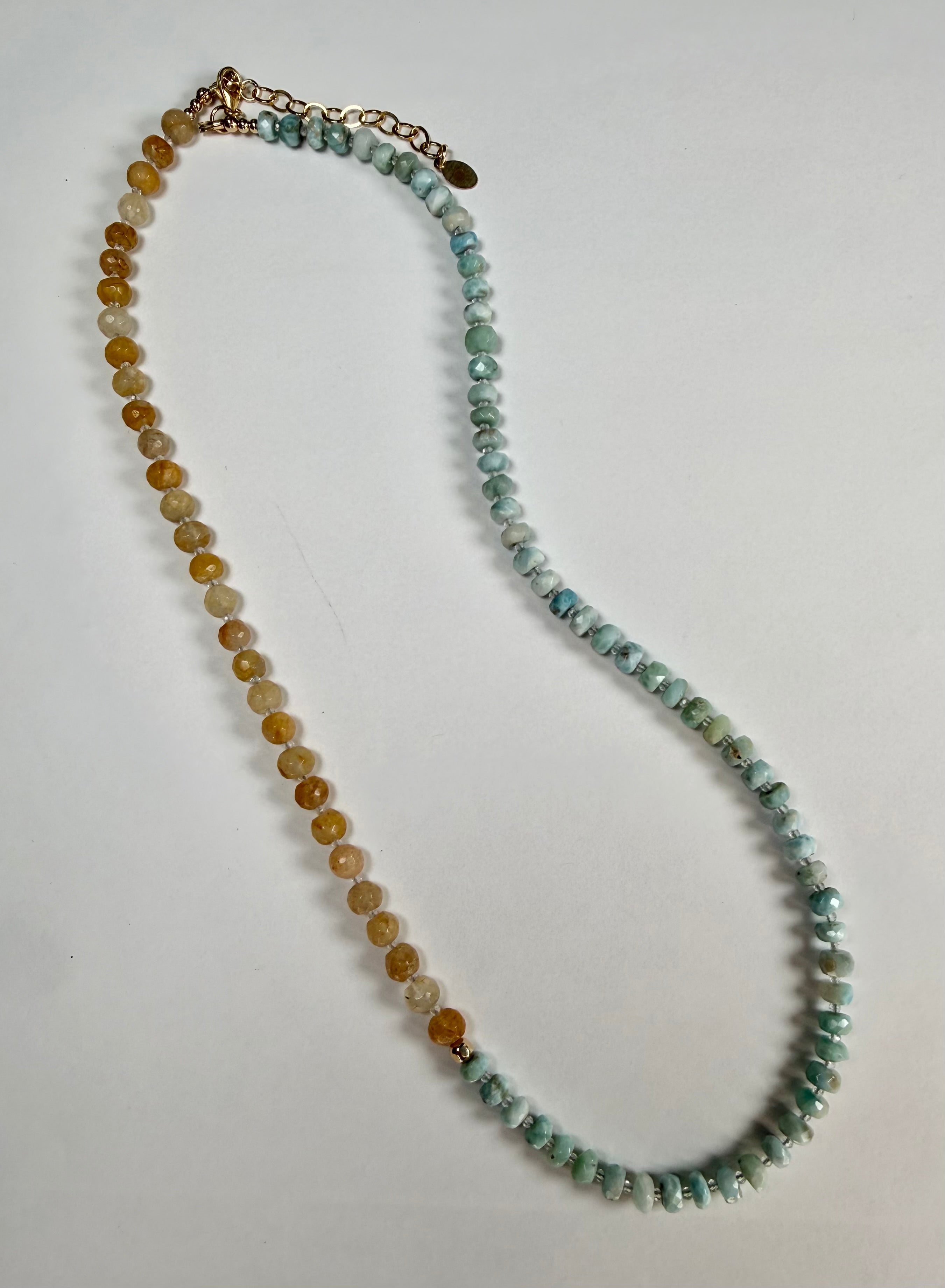 The Dinah - Larimar and Yellow Iron Quartz  Beaded Necklace
