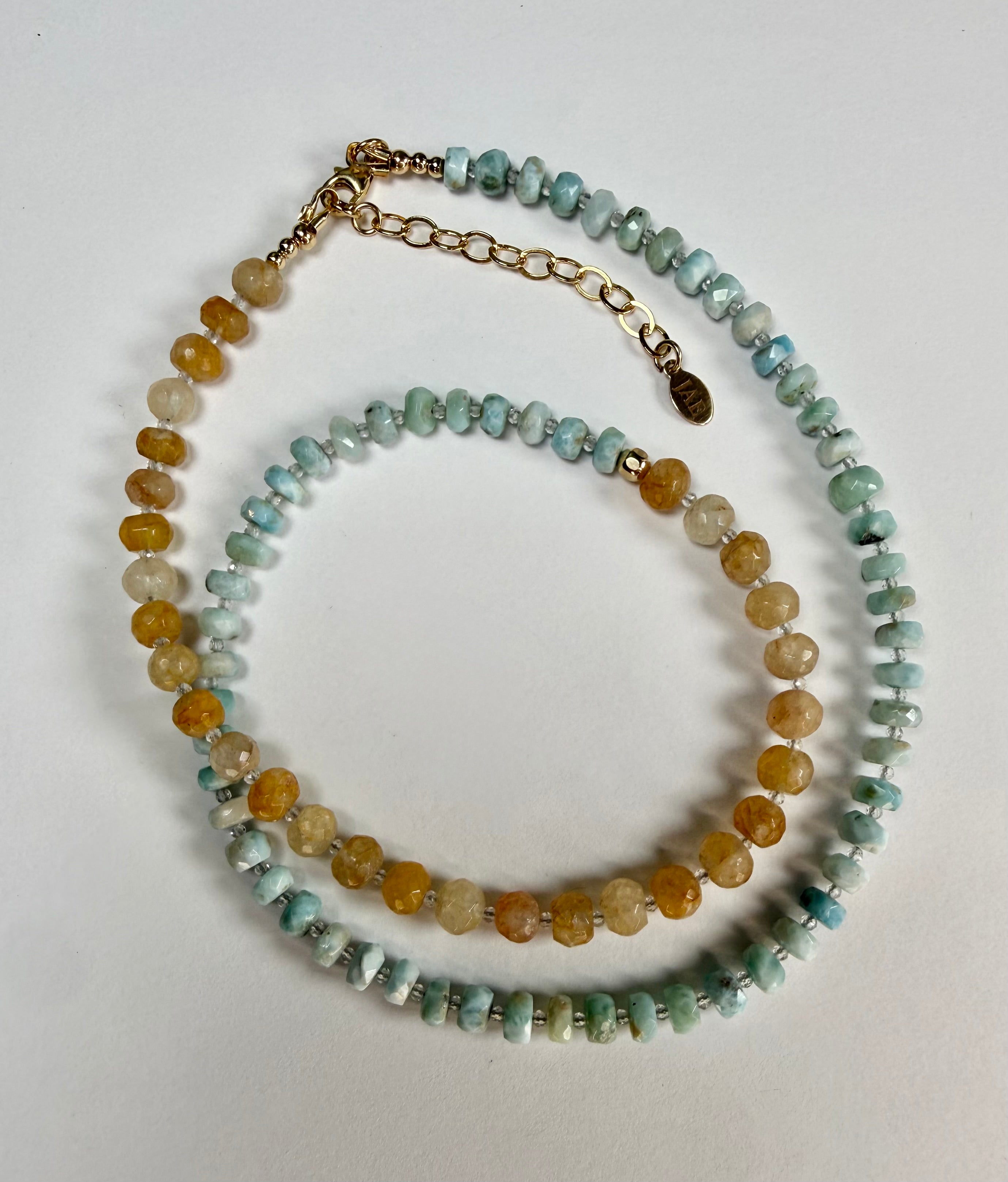 The Dinah - Larimar and Yellow Iron Quartz  Beaded Necklace