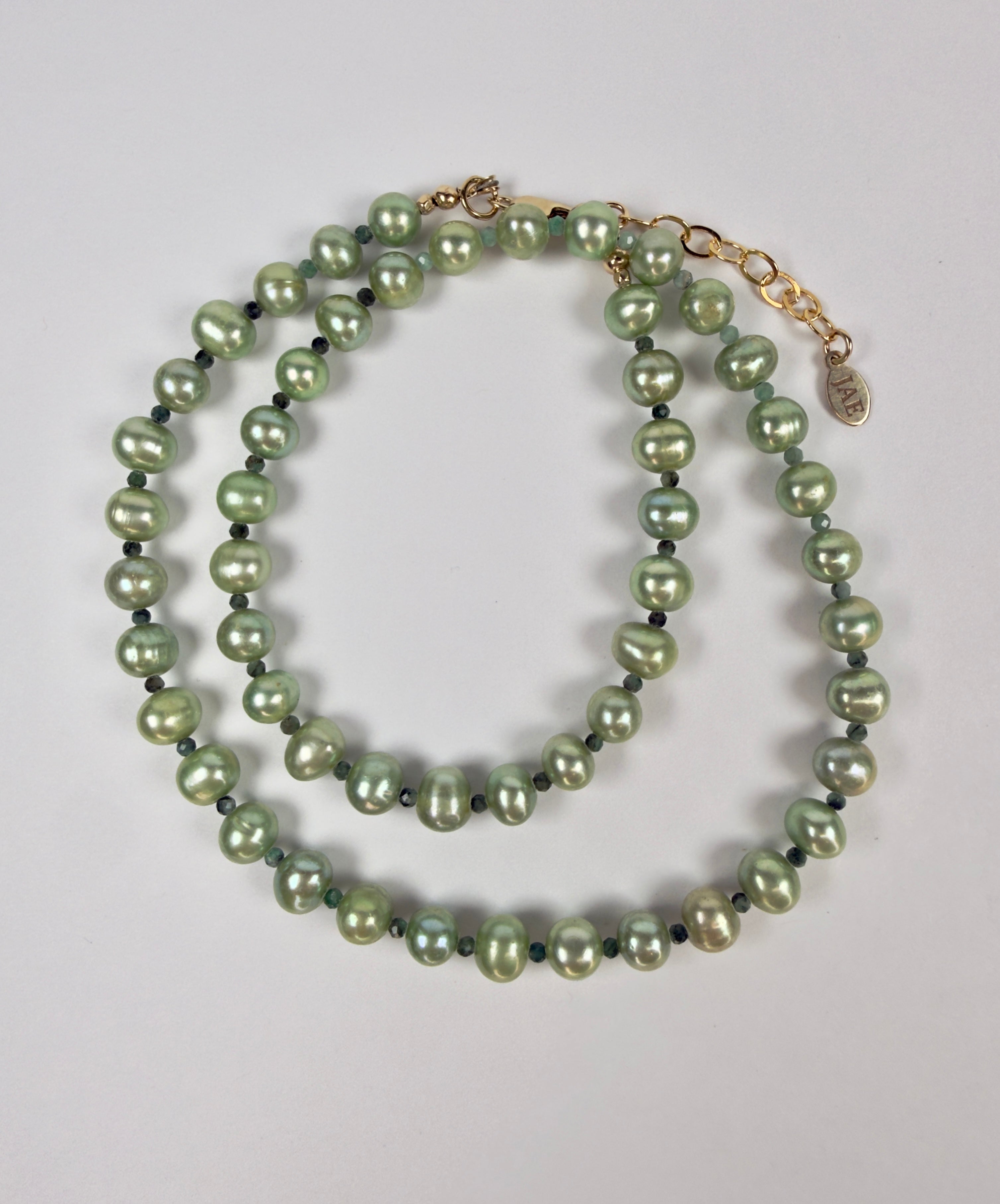 The Cosette - Freshwater Pearl and Emerald Beaded Necklace