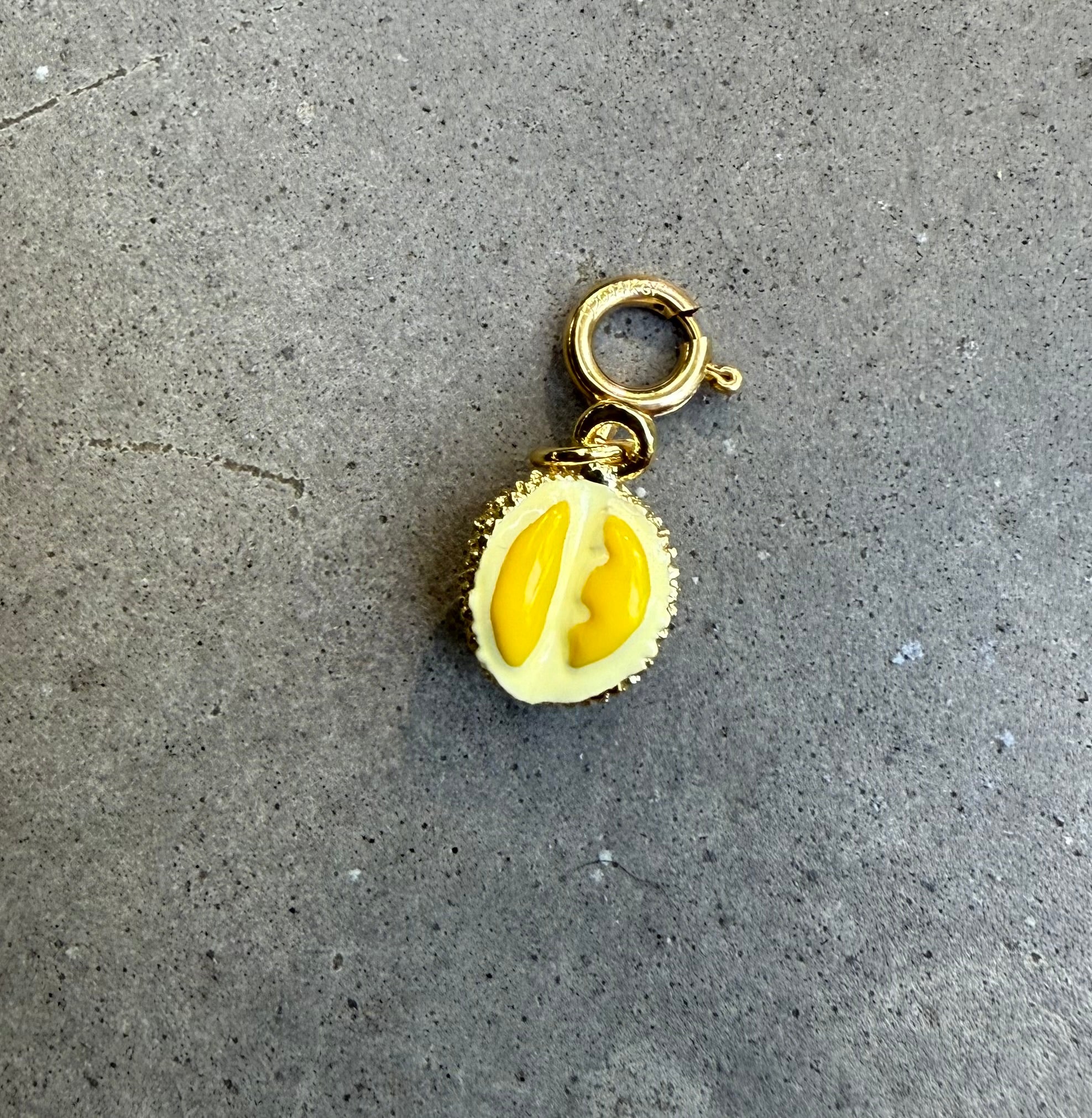 Durian Fruit Yellow Enamel Charm with Clip-on Connector
