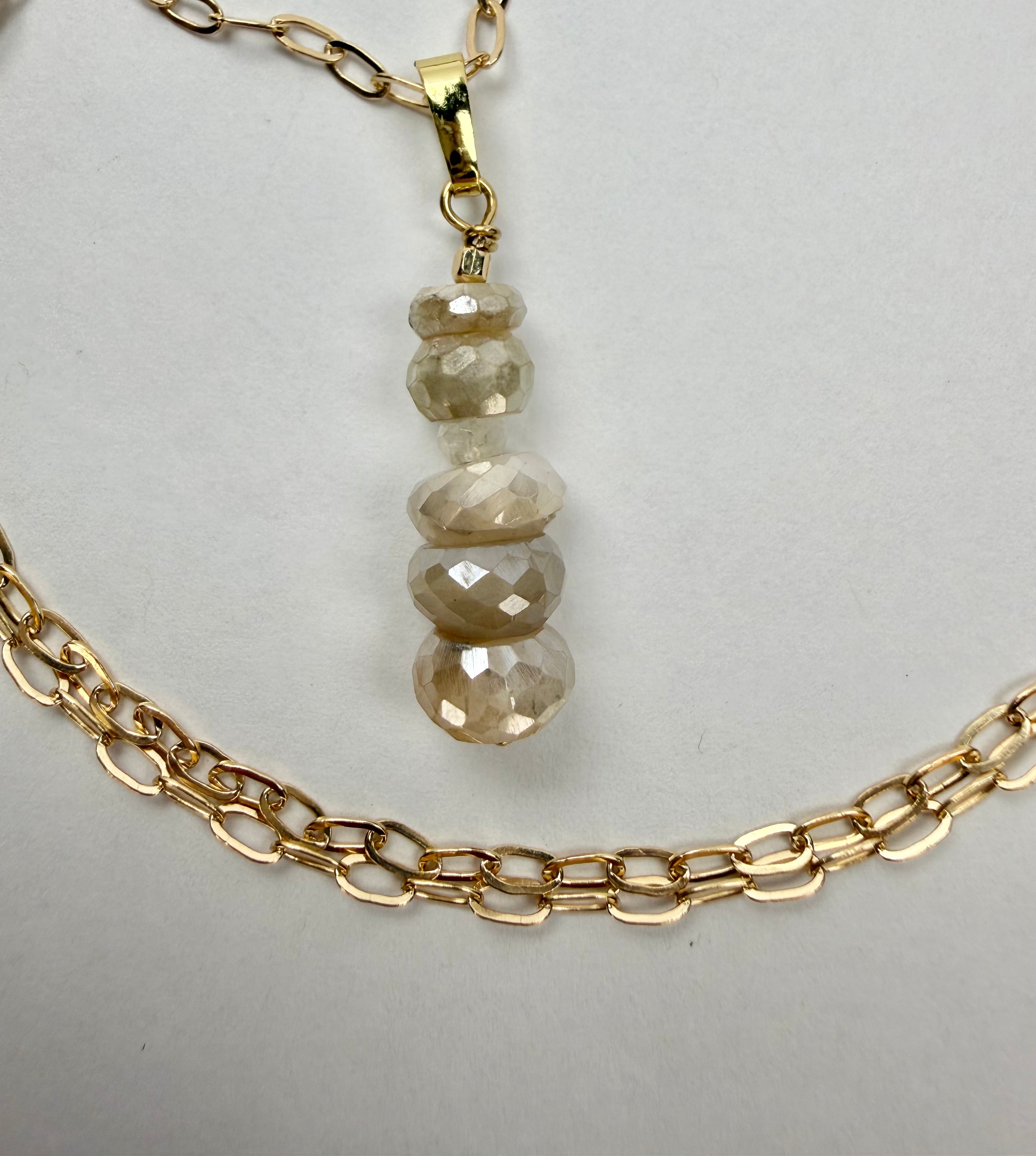 The Fidelia - Champagne Moonstone Bead Charm Necklace